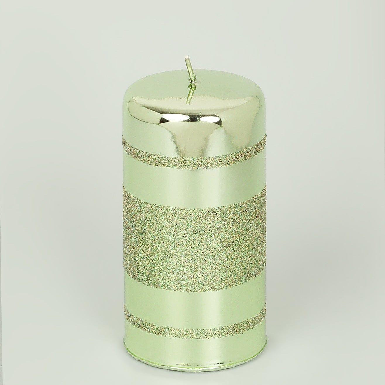 Mirror Glass Effect Clarae Limited Edition Hand-Finished Light Green Stripe Glitter Pillar & Ball Candles - G Decor