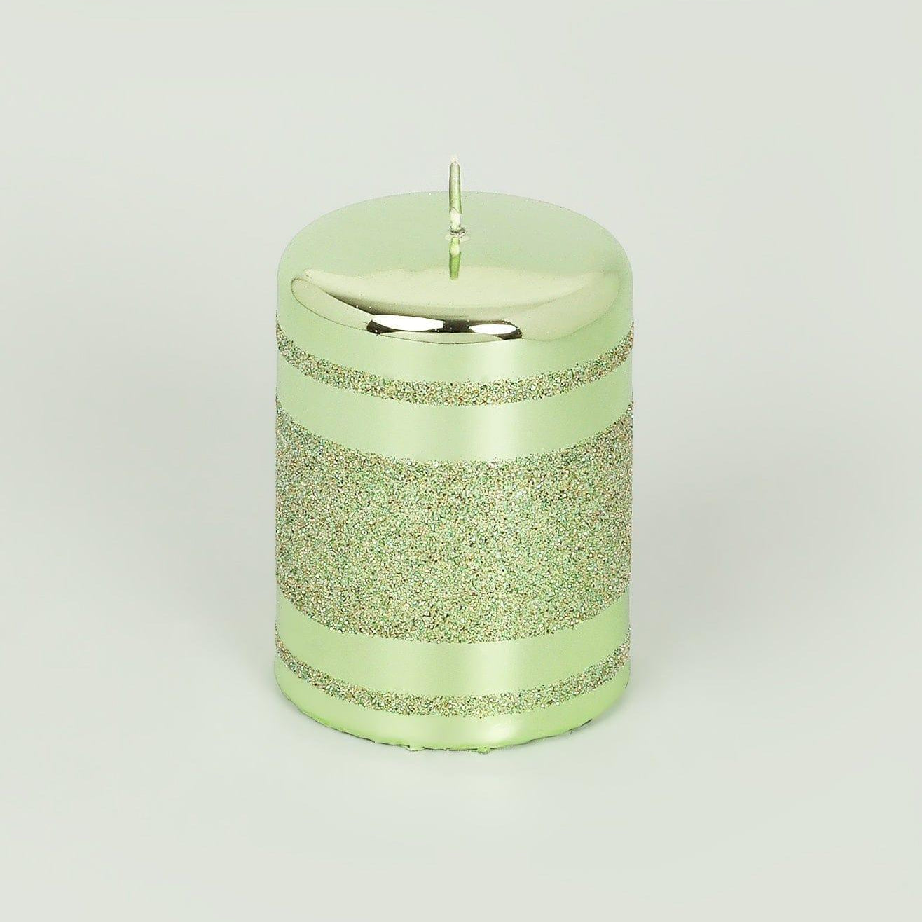 Mirror Glass Effect Clarae Limited Edition Hand-Finished Light Green Stripe Glitter Pillar & Ball Candles - G Decor
