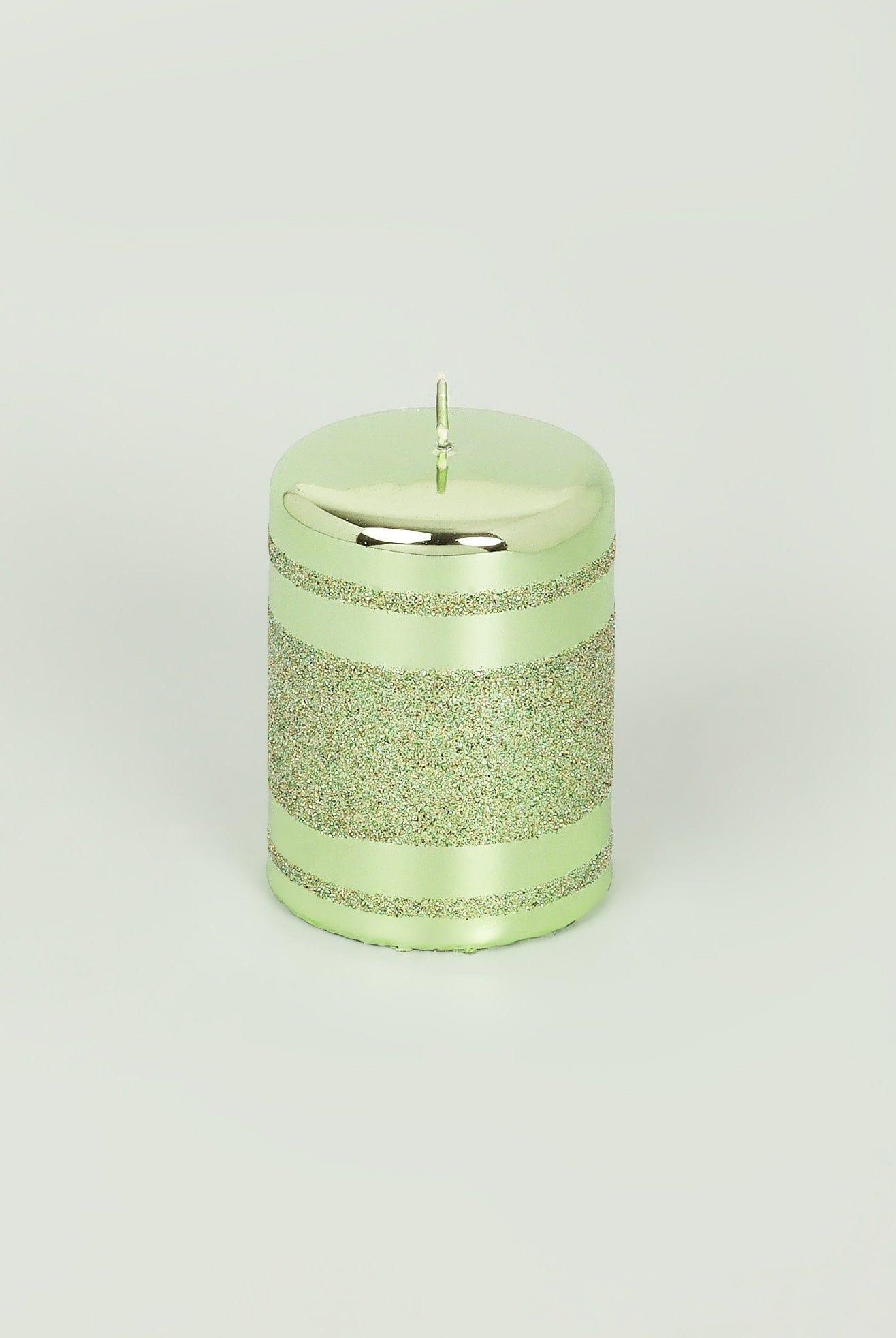 Mirror Glass Effect Clarae Limited Edition Hand-Finished Light Green Stripe Glitter Pillar & Ball Candles - G Decor