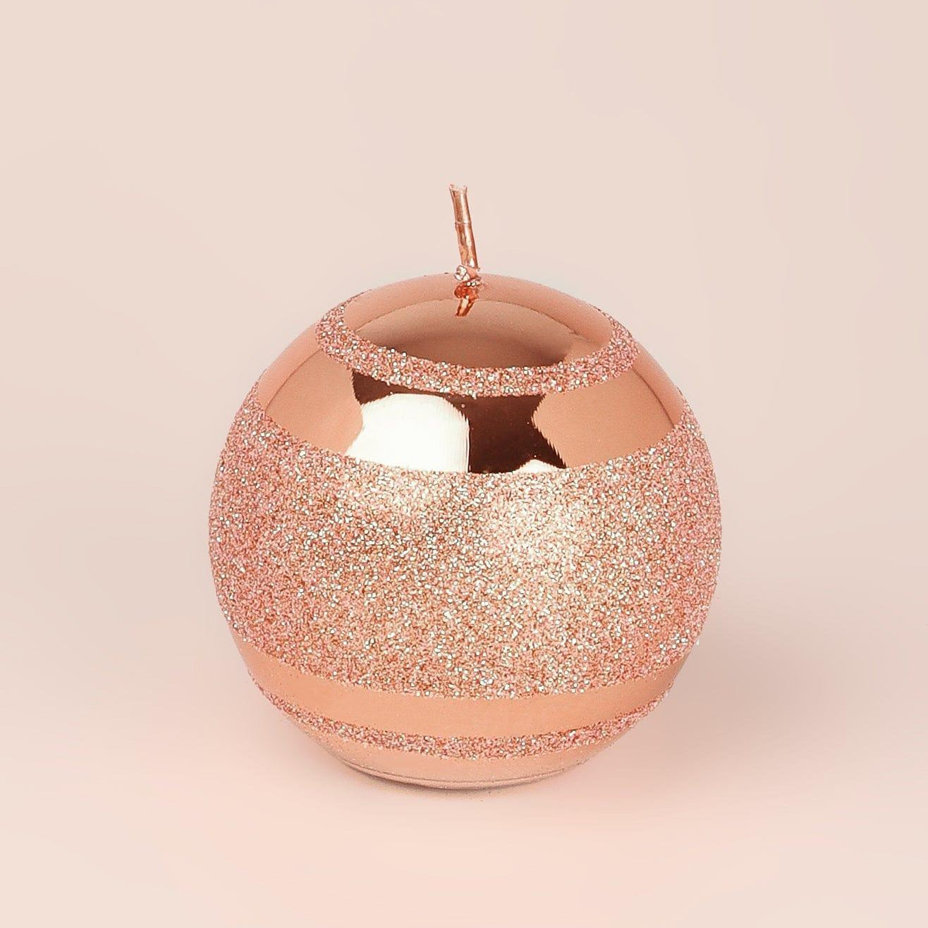 Mirror Glass Effect Clarae Limited Edition Hand-Finished Rose Gold Stripe Glitter Pillar & Ball Candles - G Decor