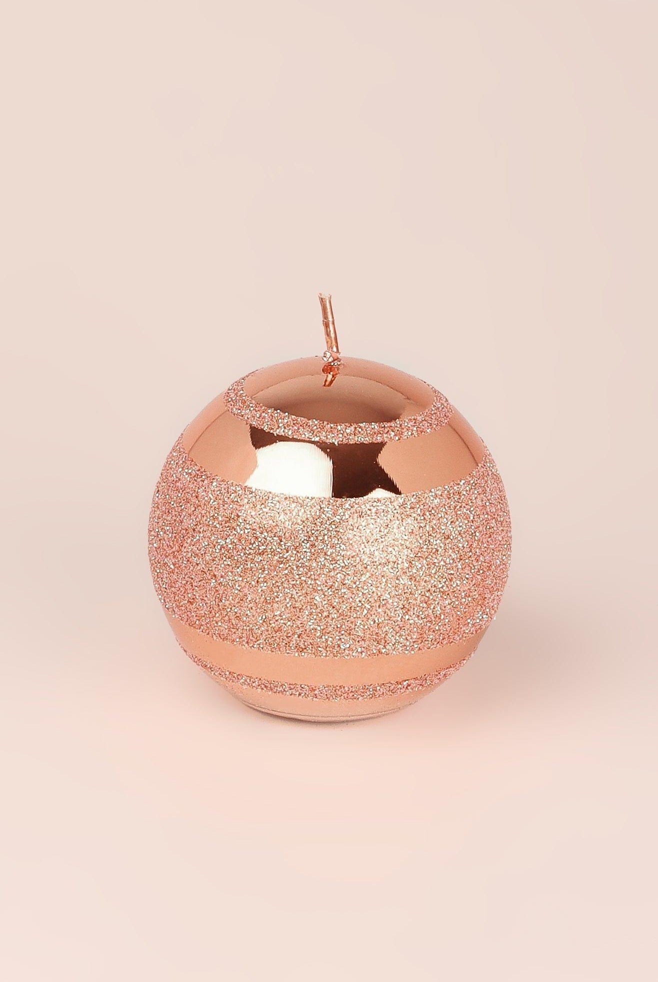 Mirror Glass Effect Clarae Limited Edition Hand-Finished Rose Gold Stripe Glitter Pillar & Ball Candles - G Decor