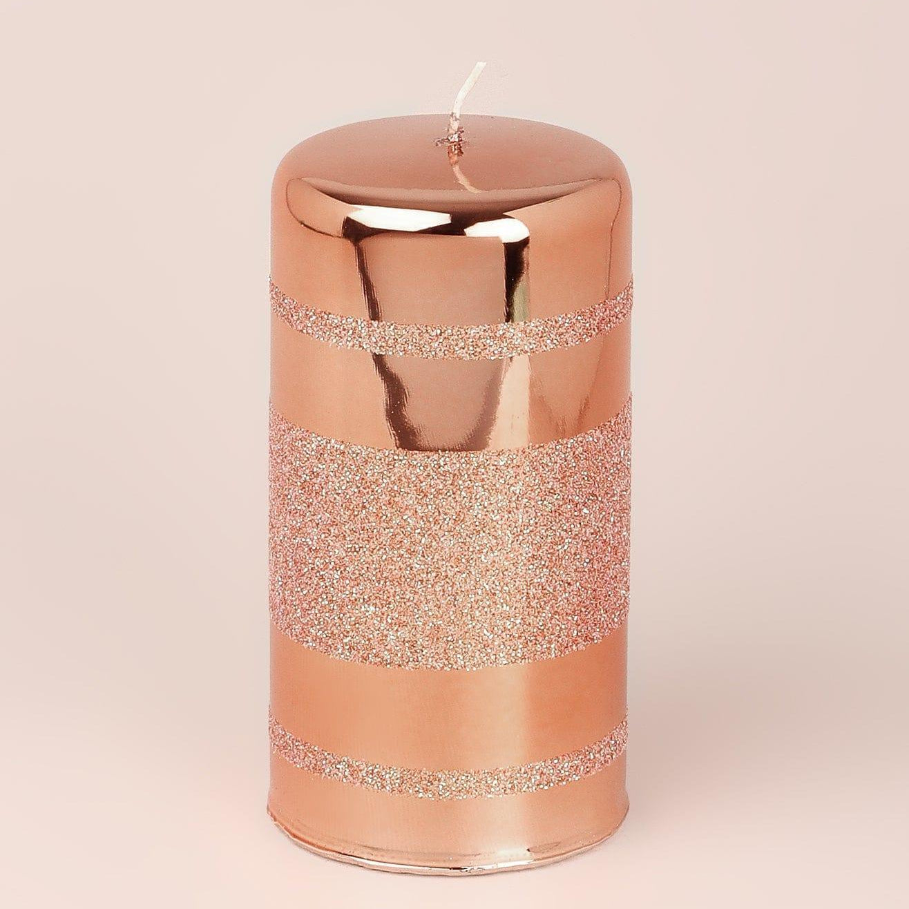 Mirror Glass Effect Clarae Limited Edition Hand-Finished Rose Gold Stripe Glitter Pillar & Ball Candles - G Decor