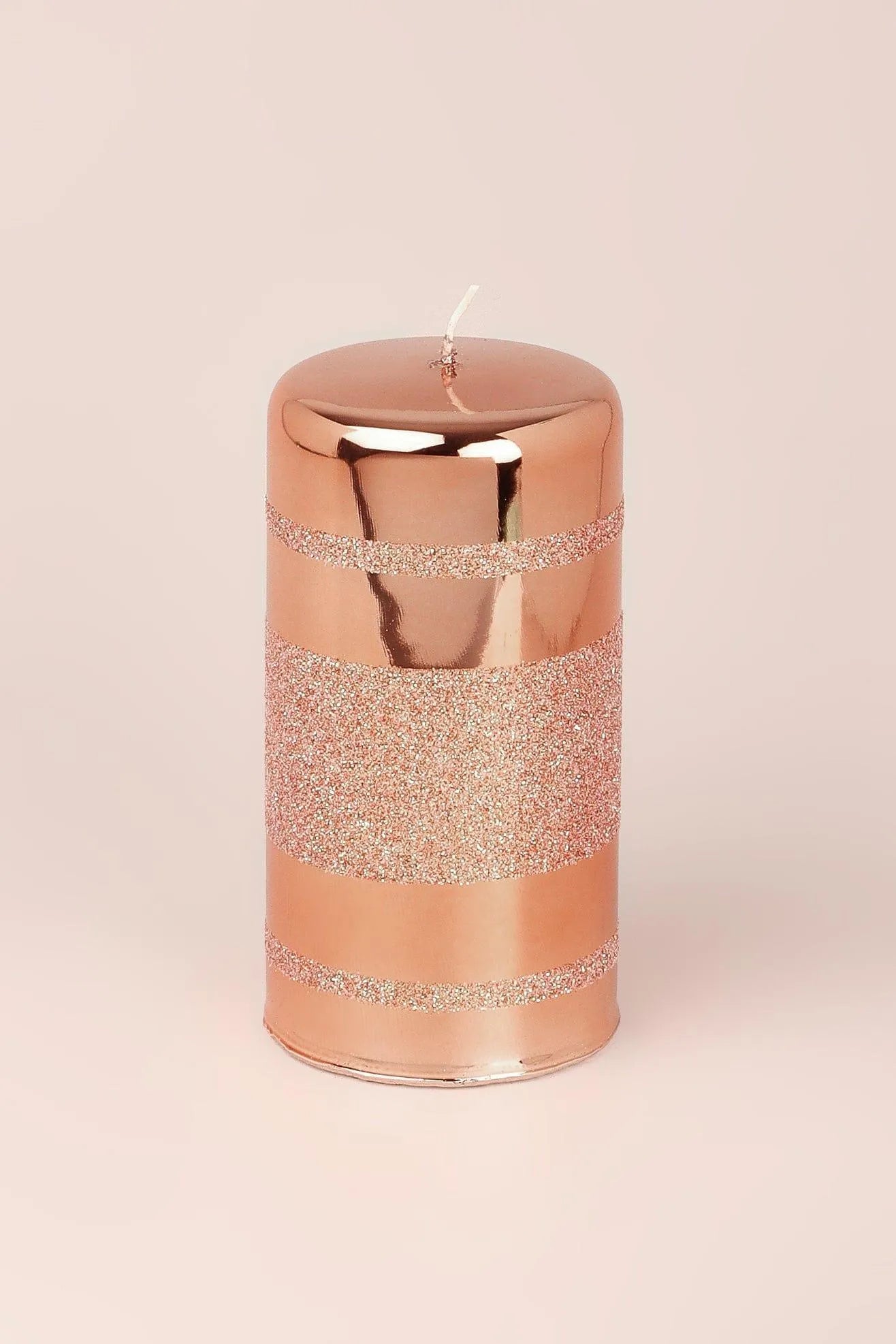 Clarae Pillar and Ball Candles, Rose Gold Stripe — lifestyle view, G Decor