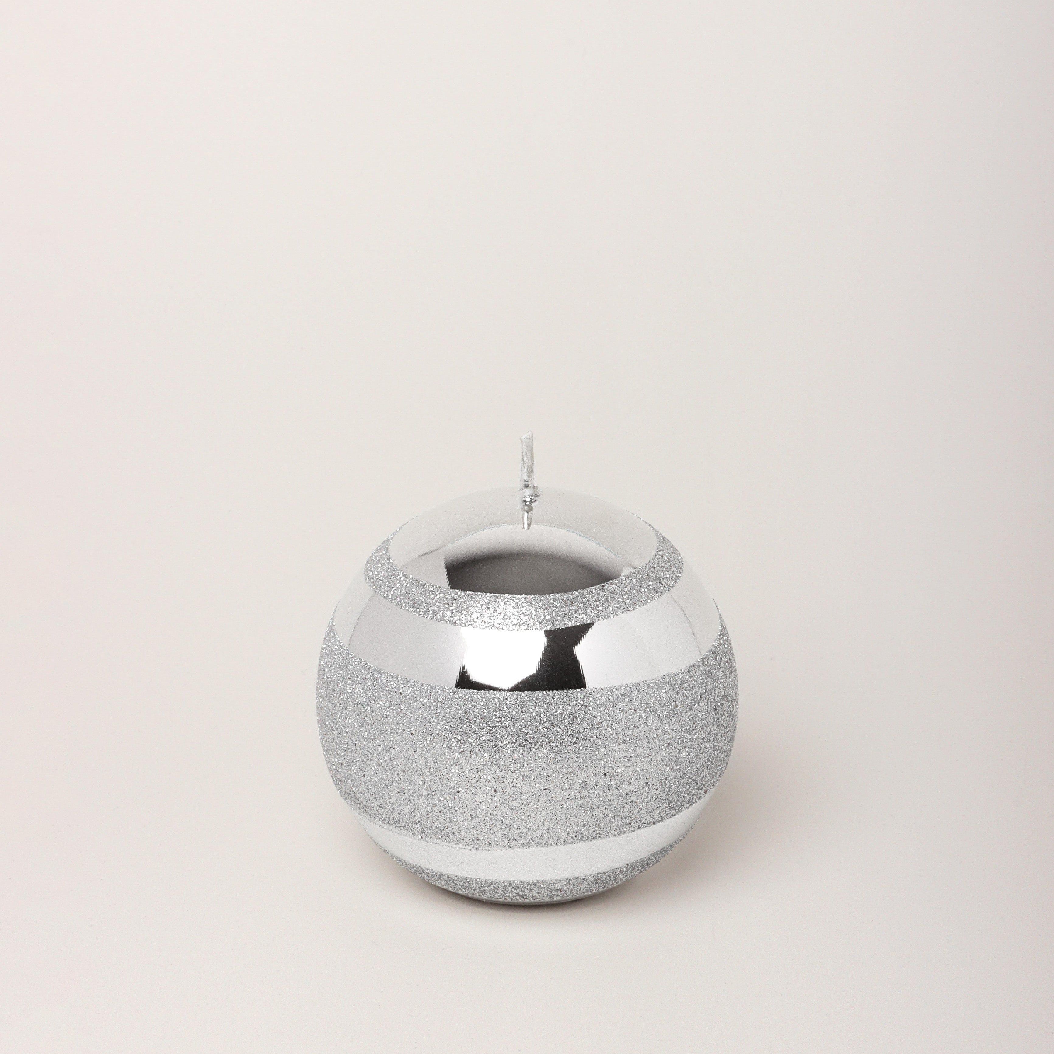 Mirror Glass Effect Clarae Limited Edition Hand-Finished Silver Stripe Glitter Pillar & Ball Candles - G Decor