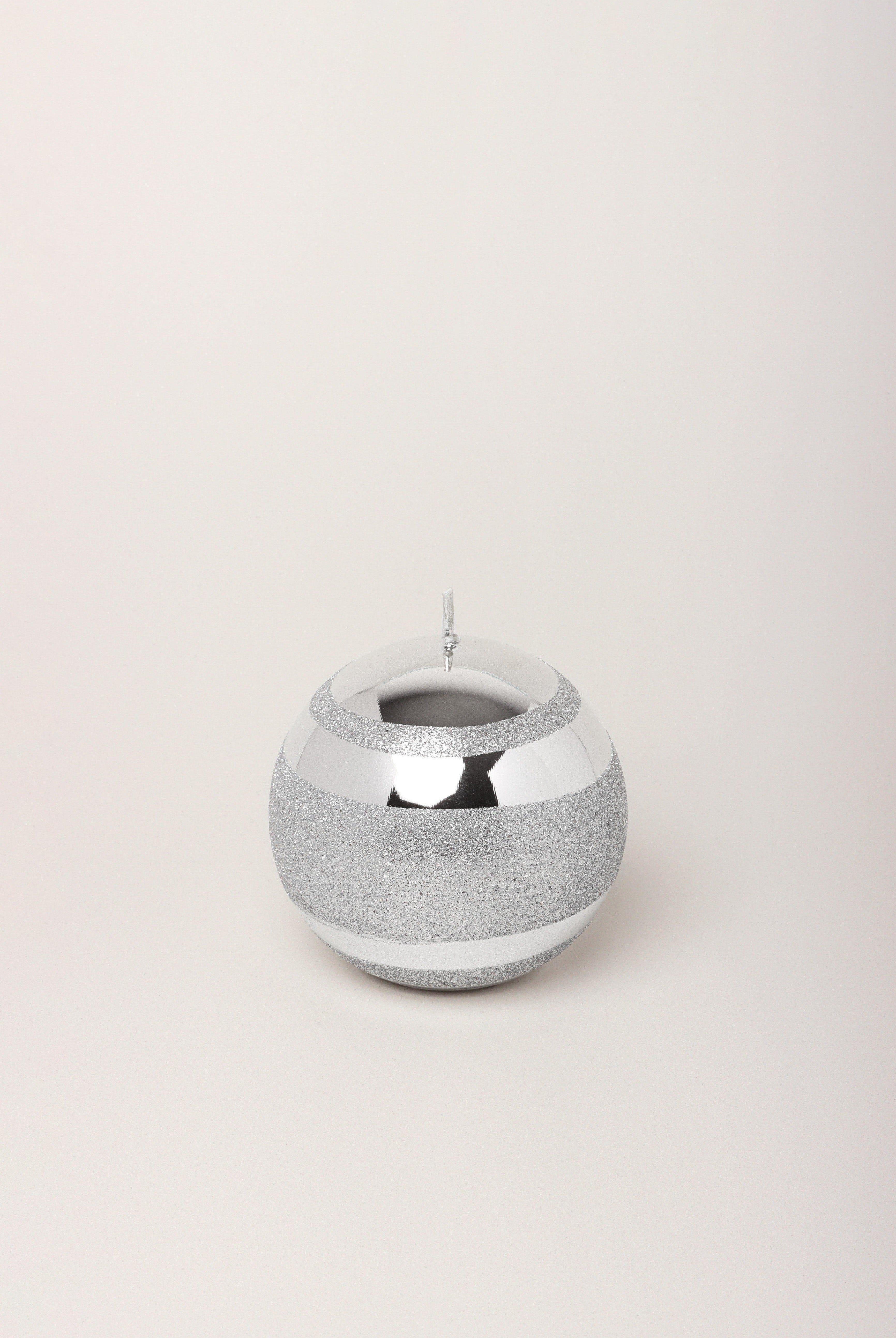 Mirror Glass Effect Clarae Limited Edition Hand-Finished Silver Stripe Glitter Pillar & Ball Candles - G Decor