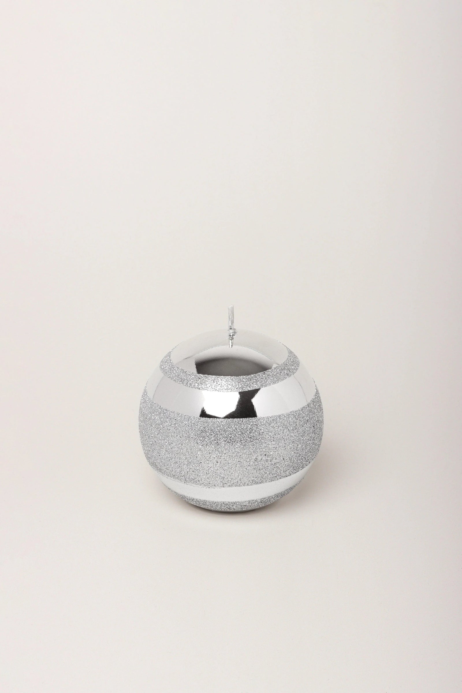Clarae Mirror Glass Pillar and Ball Candles in Silver Stripe Glitter — lifestyle view, G Decor