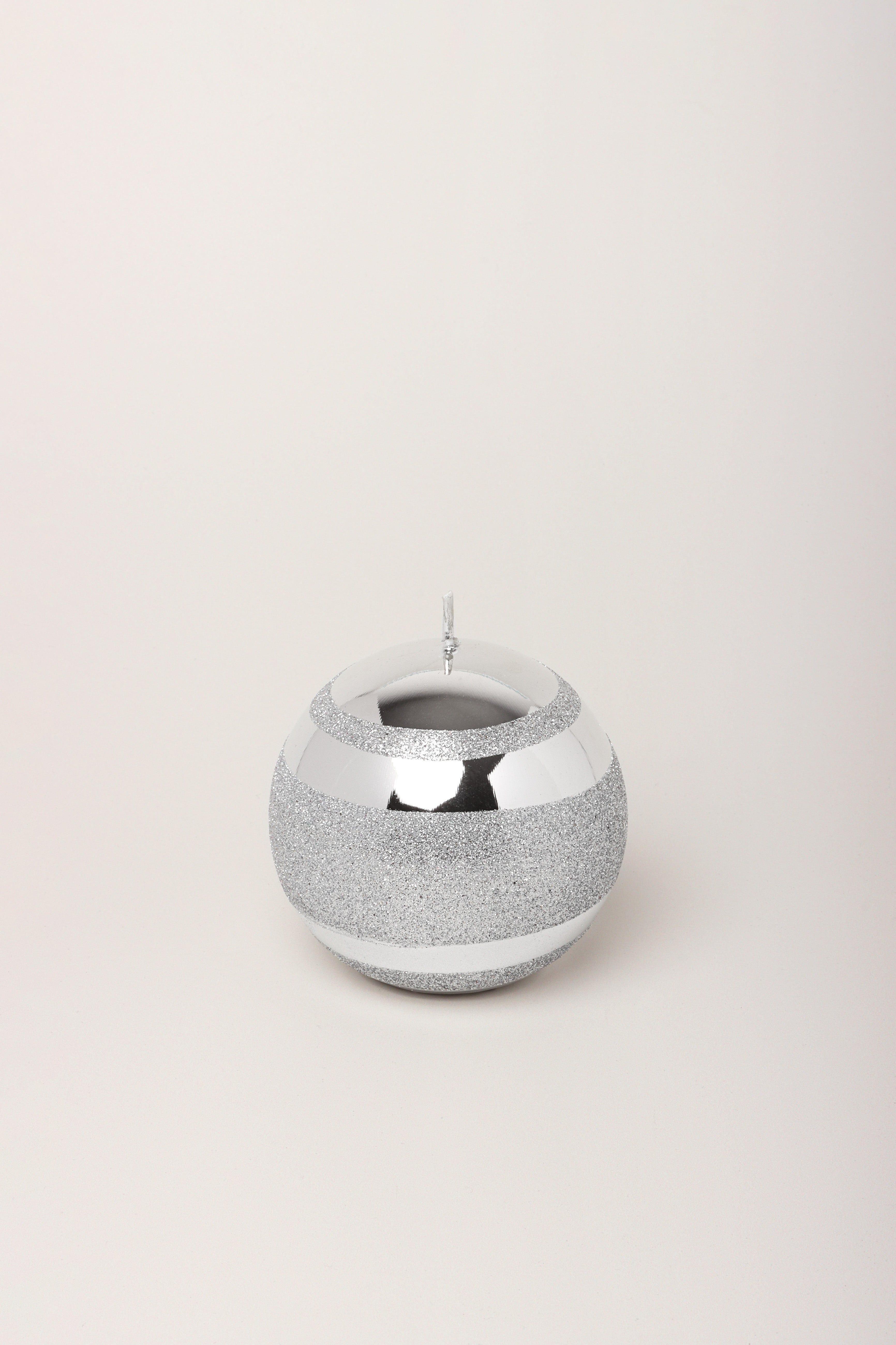 Mirror Glass Effect Clarae Limited Edition Hand-Finished Silver Stripe Glitter Pillar & Ball Candles - G Decor