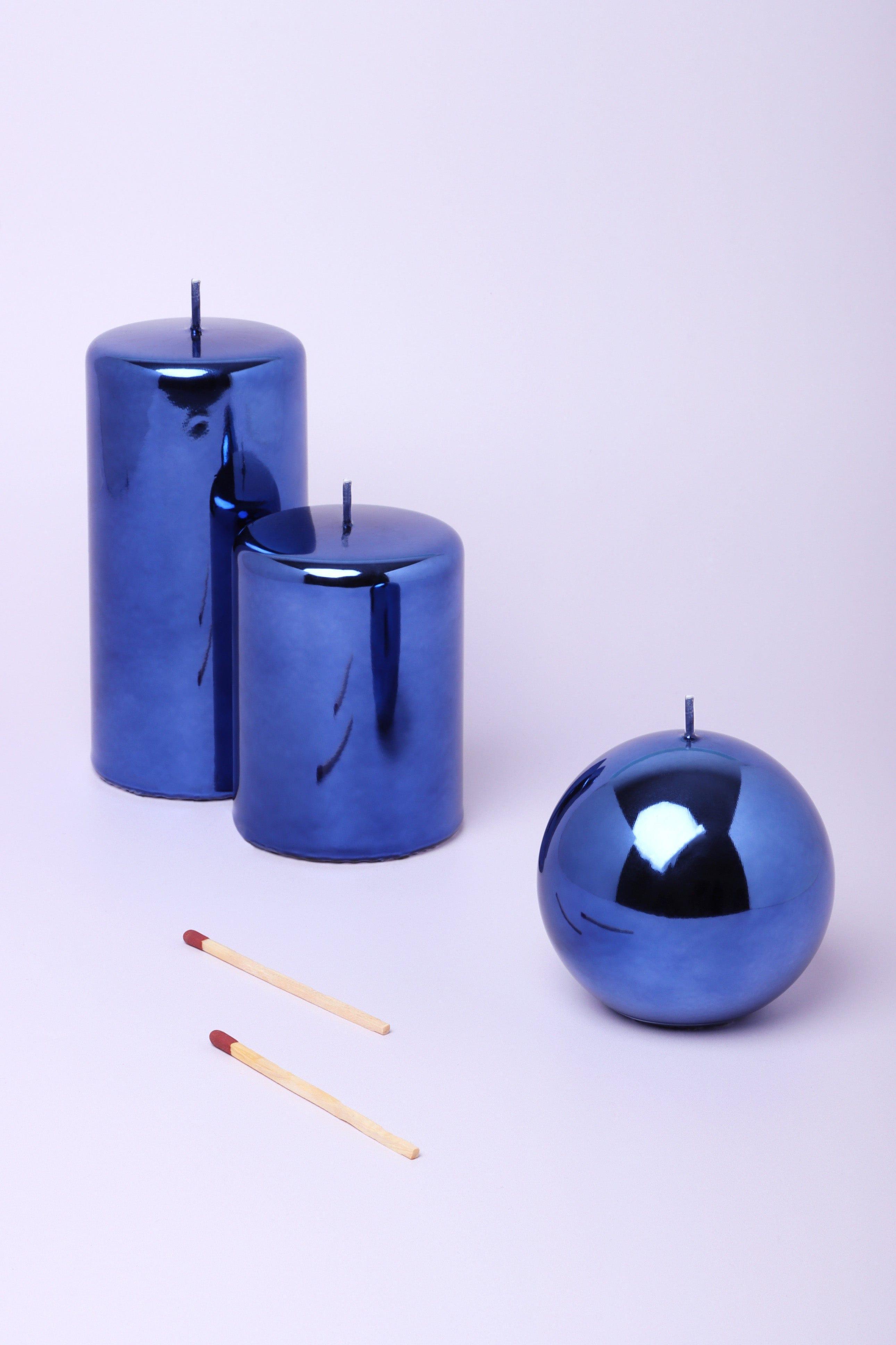 Mirror Glass Effect Limited Edition Clarae Reflet Deep Sapphire Pillar & Ball Candle - G Decor
