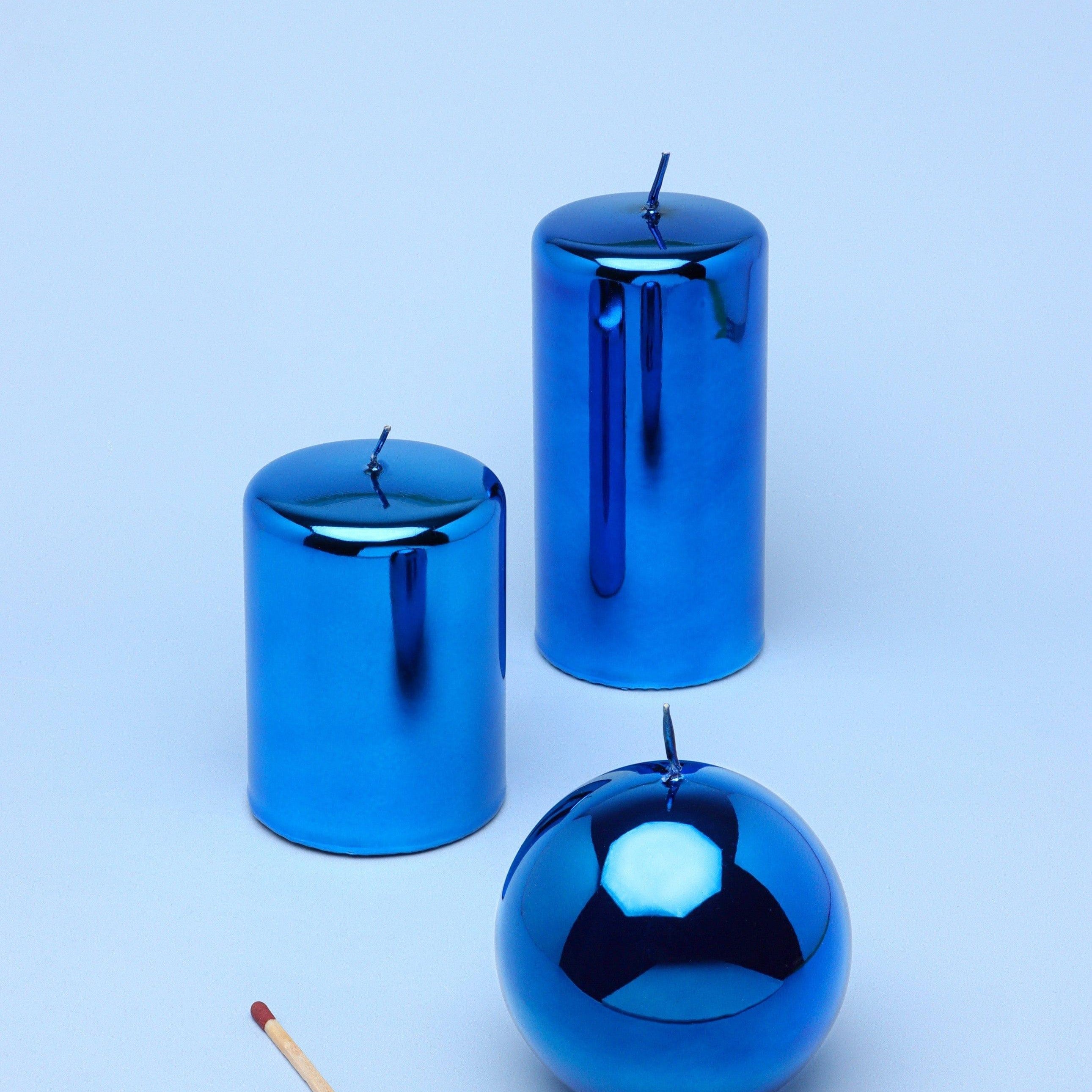 Mirror Glass Effect Limited Edition Clarae Reflet Electric Azure Pillar & Ball Candle - G Decor