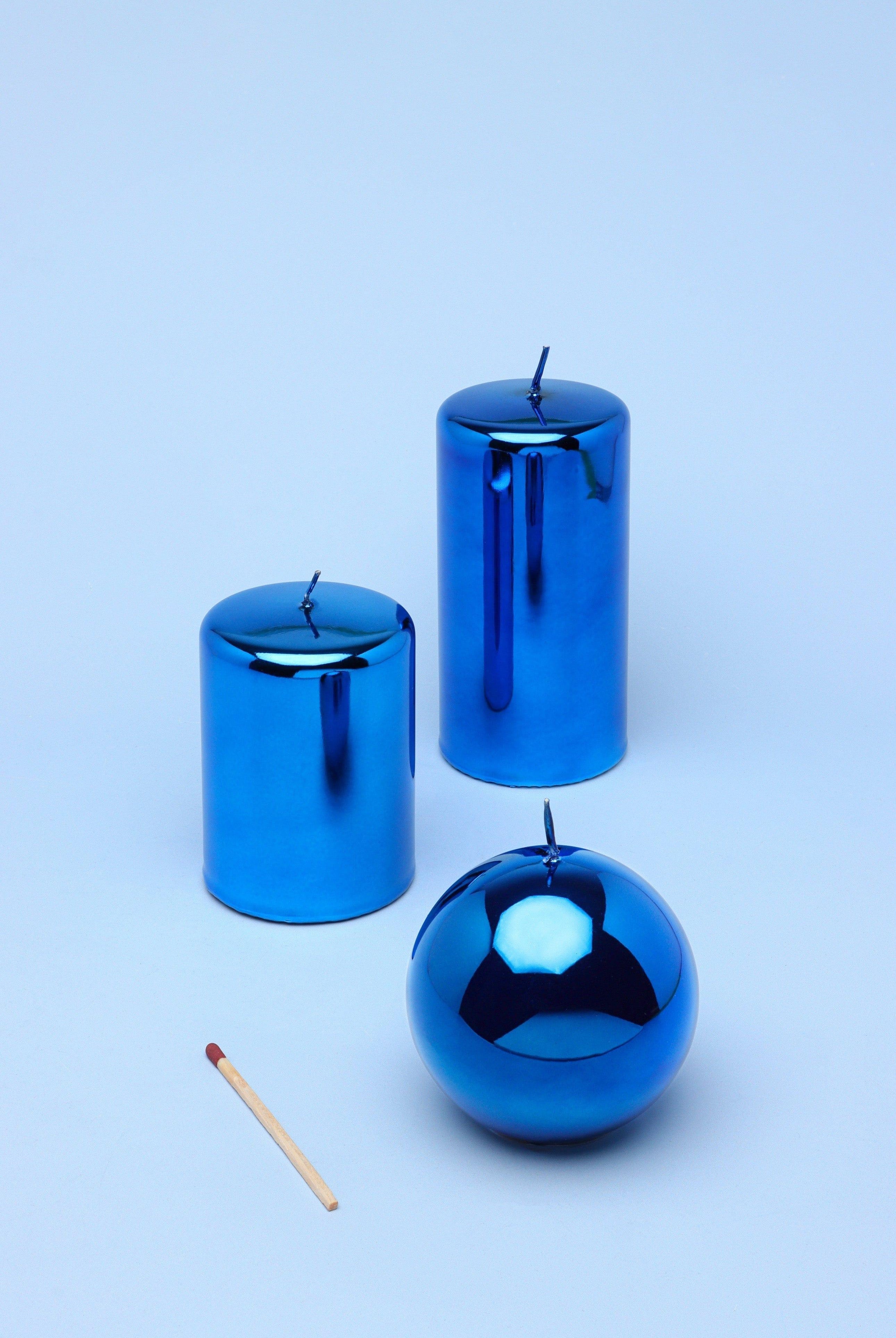 Mirror Glass Effect Limited Edition Clarae Reflet Electric Azure Pillar & Ball Candle - G Decor