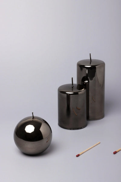 Clarae Reflet Mirror Glass Pillar and Ball Candle in Grey Mist