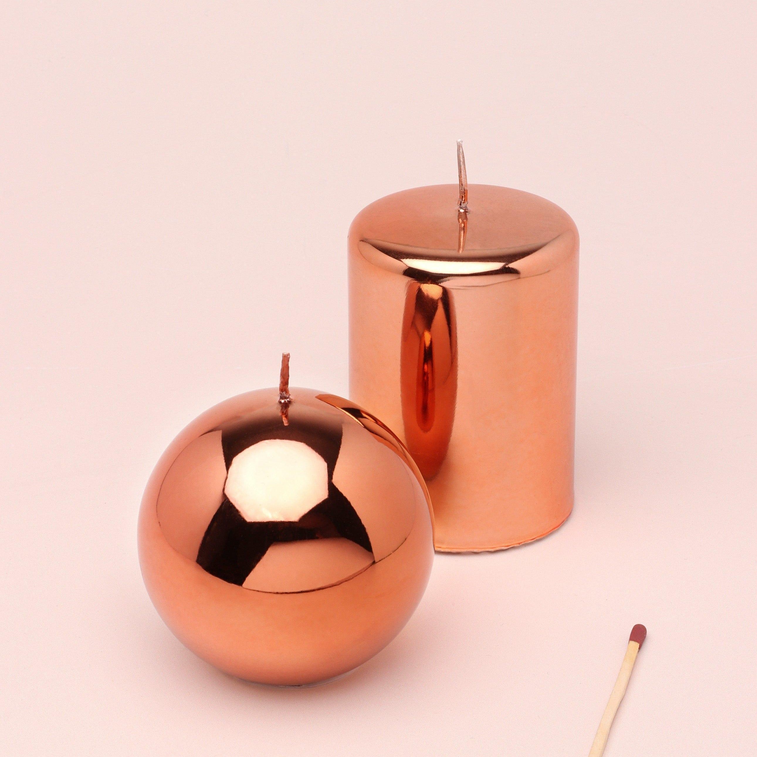 Mirror Glass Effect Limited Edition Clarae Reflet Rose Gold Pillar & Ball Candle - G Decor