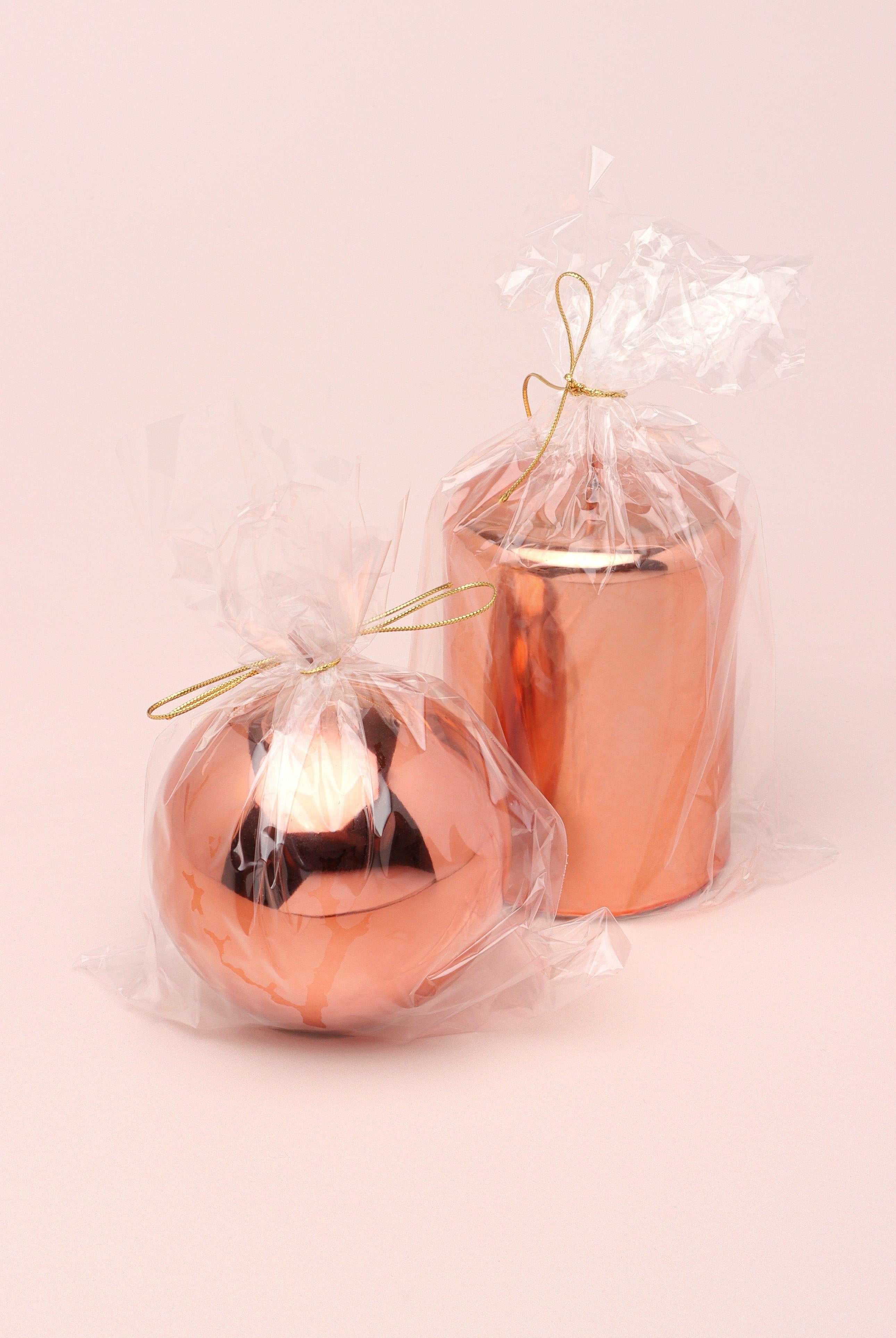 Mirror Glass Effect Limited Edition Clarae Reflet Rose Gold Pillar & Ball Candle - G Decor