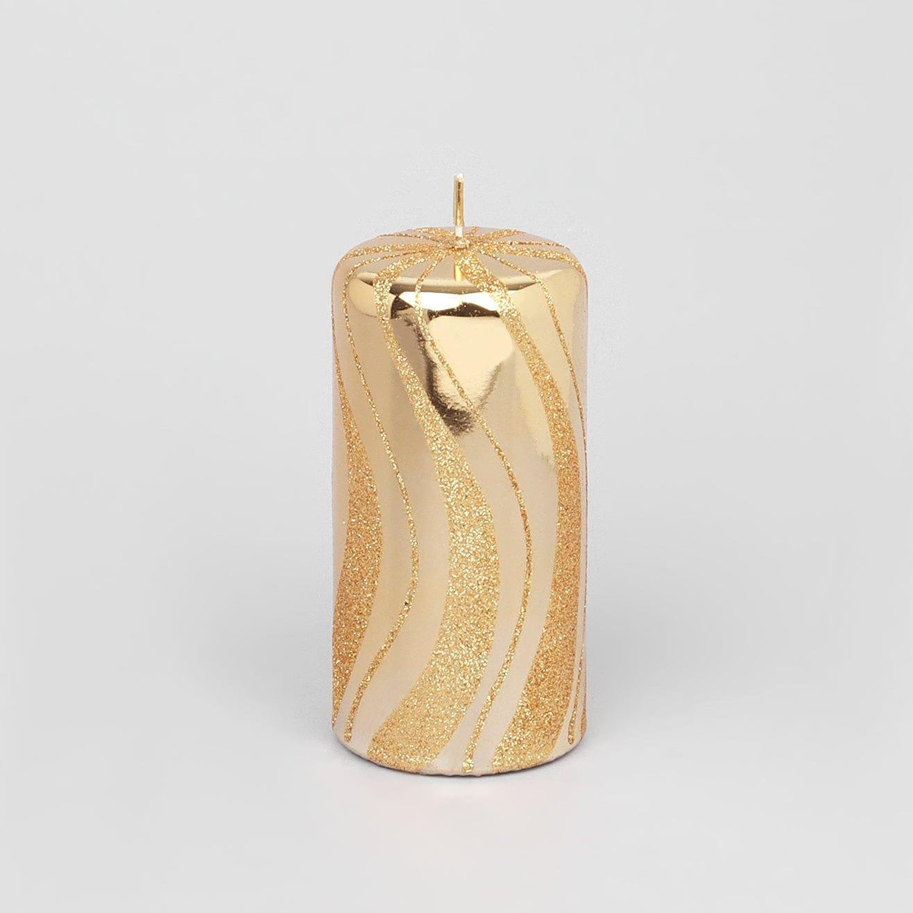 Mirror Glass Effect Limited Edition Hand-Finished Gold Spiral Glitter Pillar & Ball Candles - G Decor