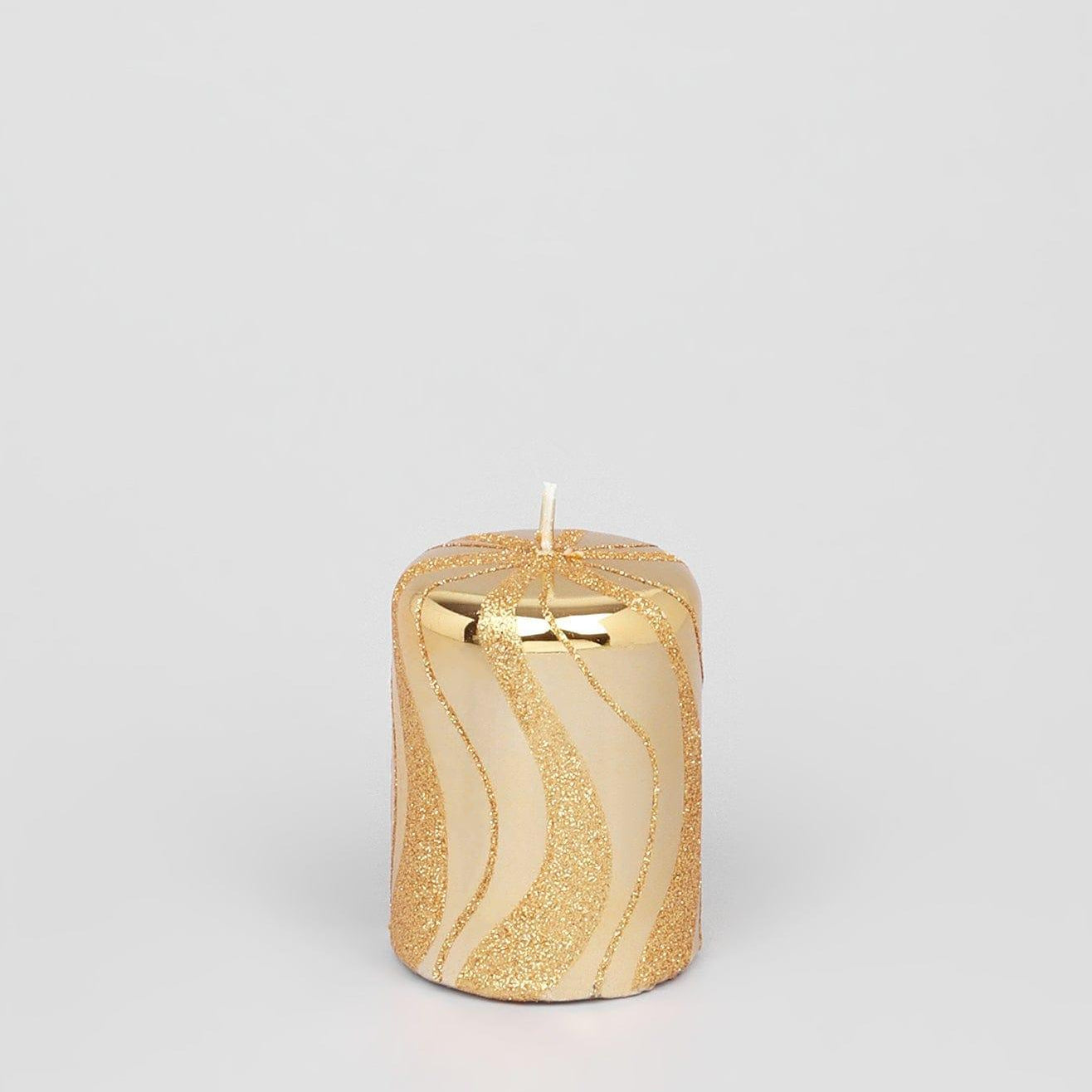 Mirror Glass Effect Limited Edition Hand-Finished Gold Spiral Glitter Pillar & Ball Candles - G Decor