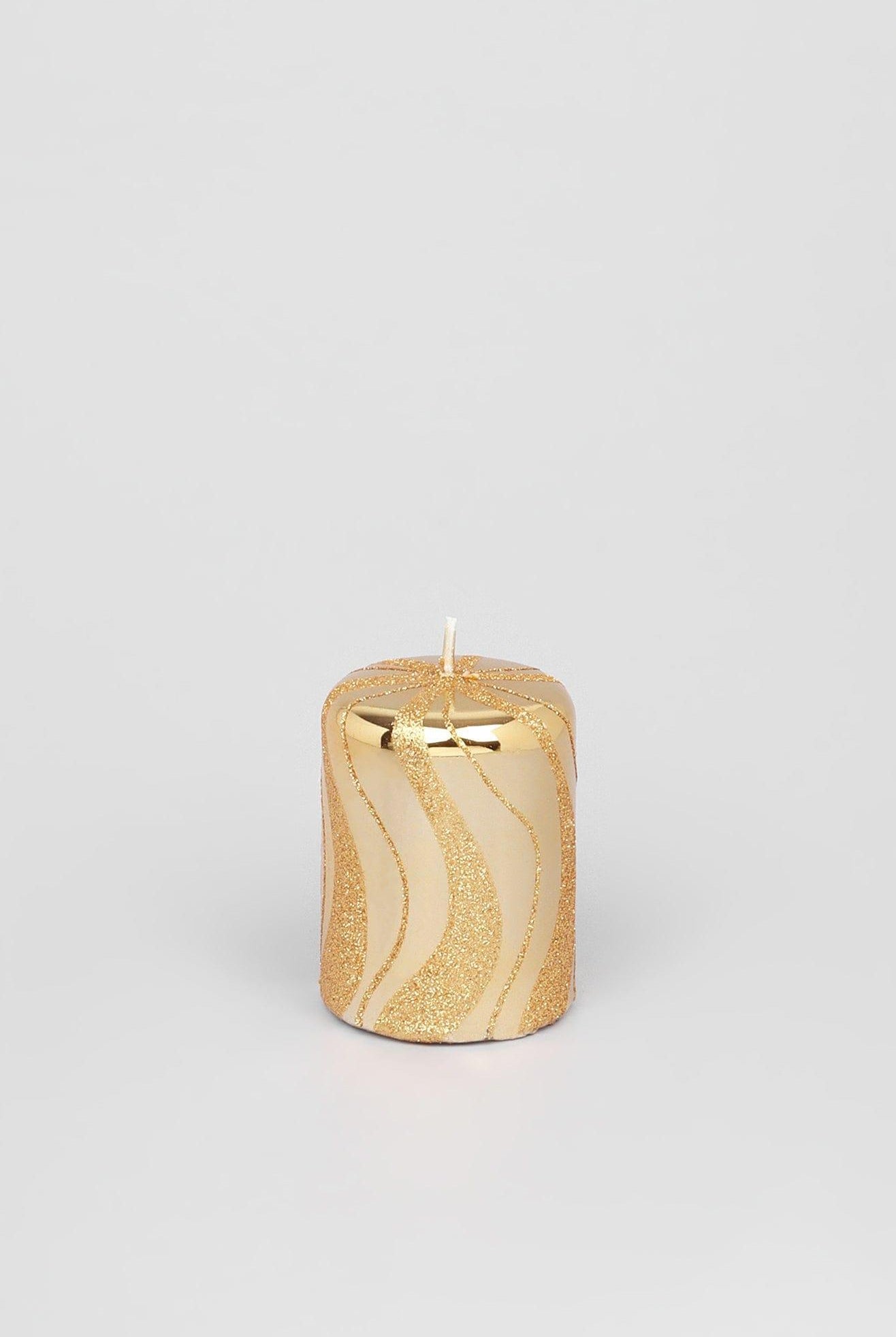 Mirror Glass Effect Limited Edition Hand-Finished Gold Spiral Glitter Pillar & Ball Candles - G Decor