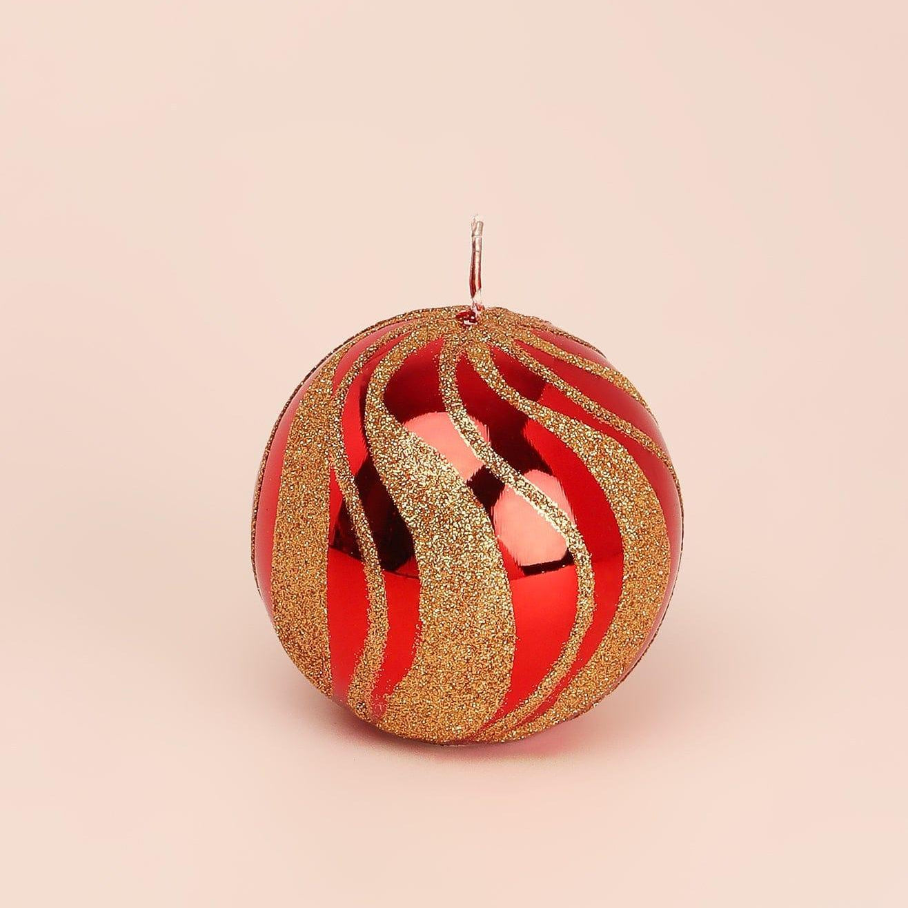 Mirror Glass Effect Limited Edition Hand-Finished Red & Gold Swirl Glitter Pillar & Ball Candles - G Decor