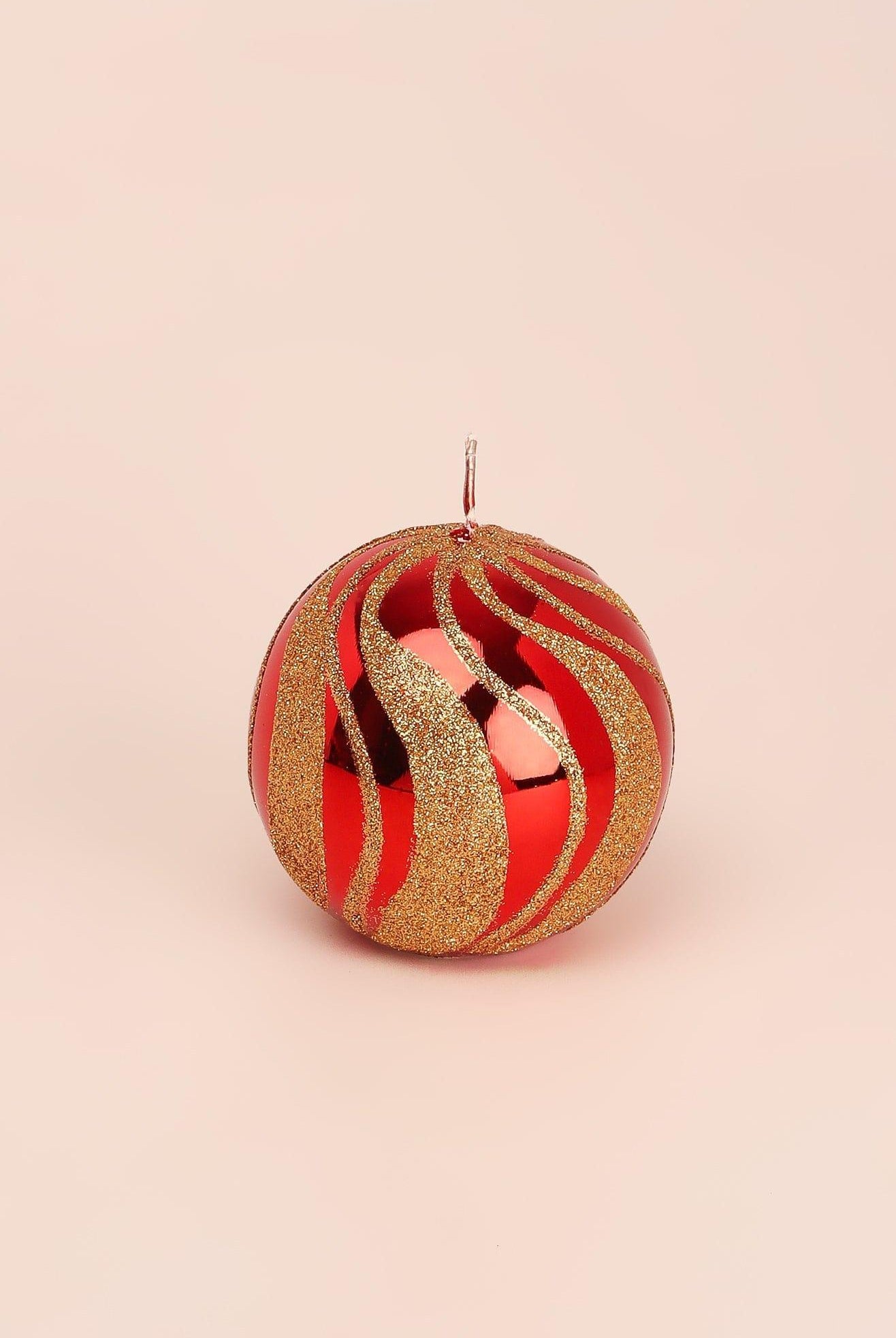 Mirror Glass Effect Limited Edition Hand-Finished Red & Gold Swirl Glitter Pillar & Ball Candles - G Decor