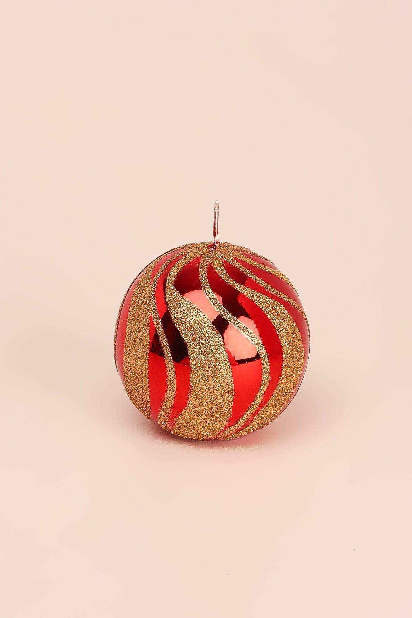 Mirror Glass Effect Limited Edition Hand-Finished Red & Gold Swirl Glitter Pillar & Ball Candles - G Decor