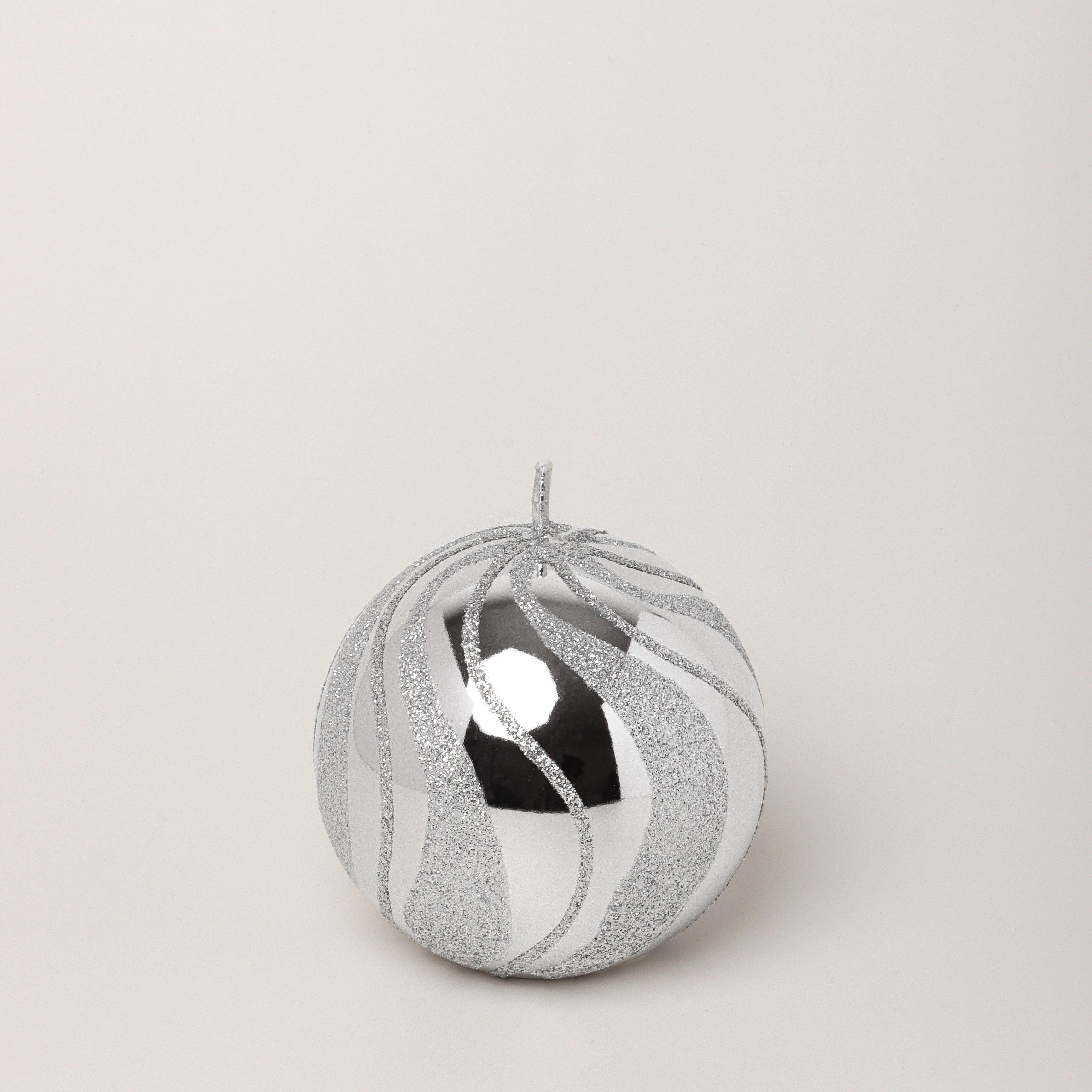 Mirror Glass Effect Limited Edition Hand-Finished Silver Swirl Glitter Pillar & Ball Candles - G Decor