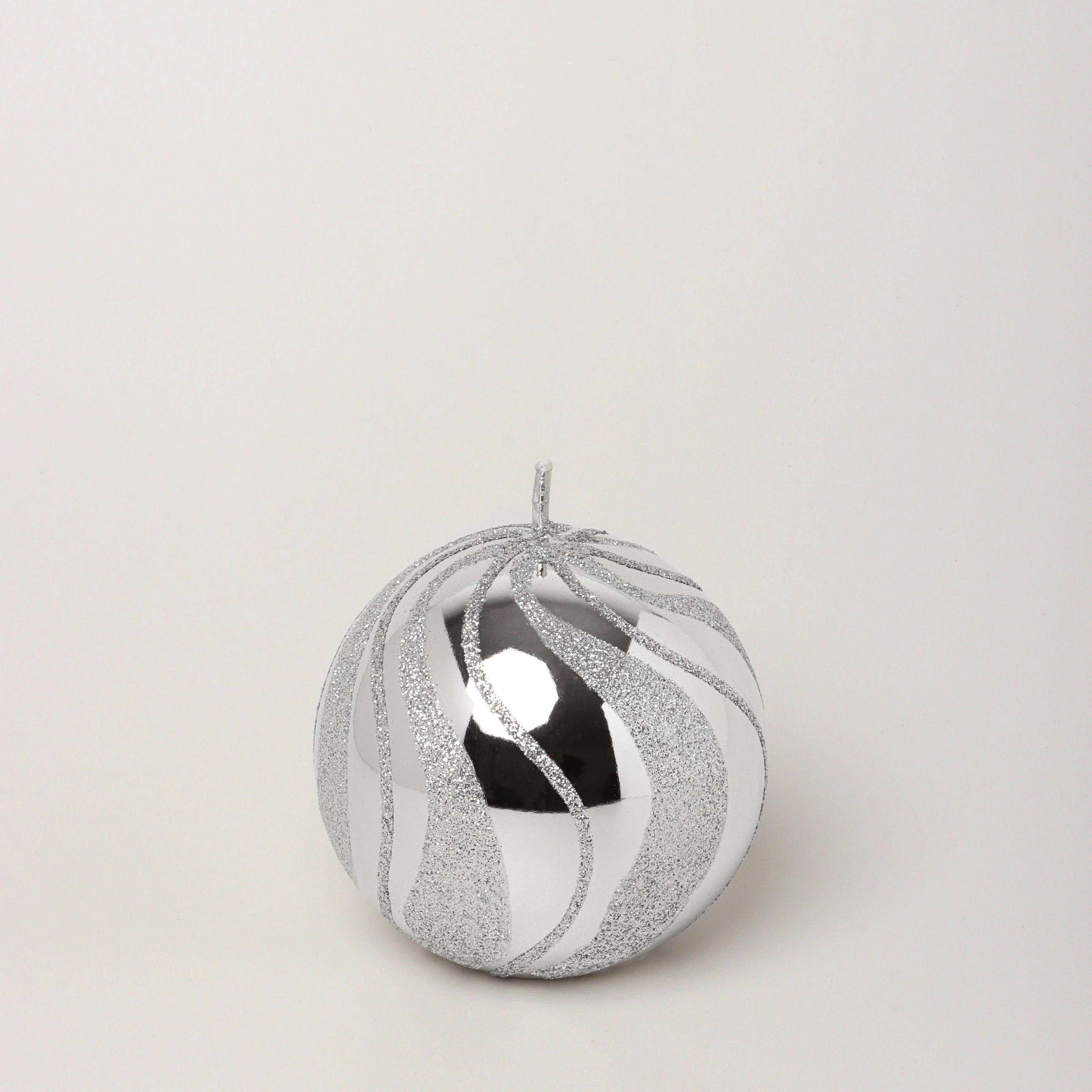 Mirror Glass Effect Limited Edition Hand-Finished Silver Swirl Glitter Pillar & Ball Candles - G Decor