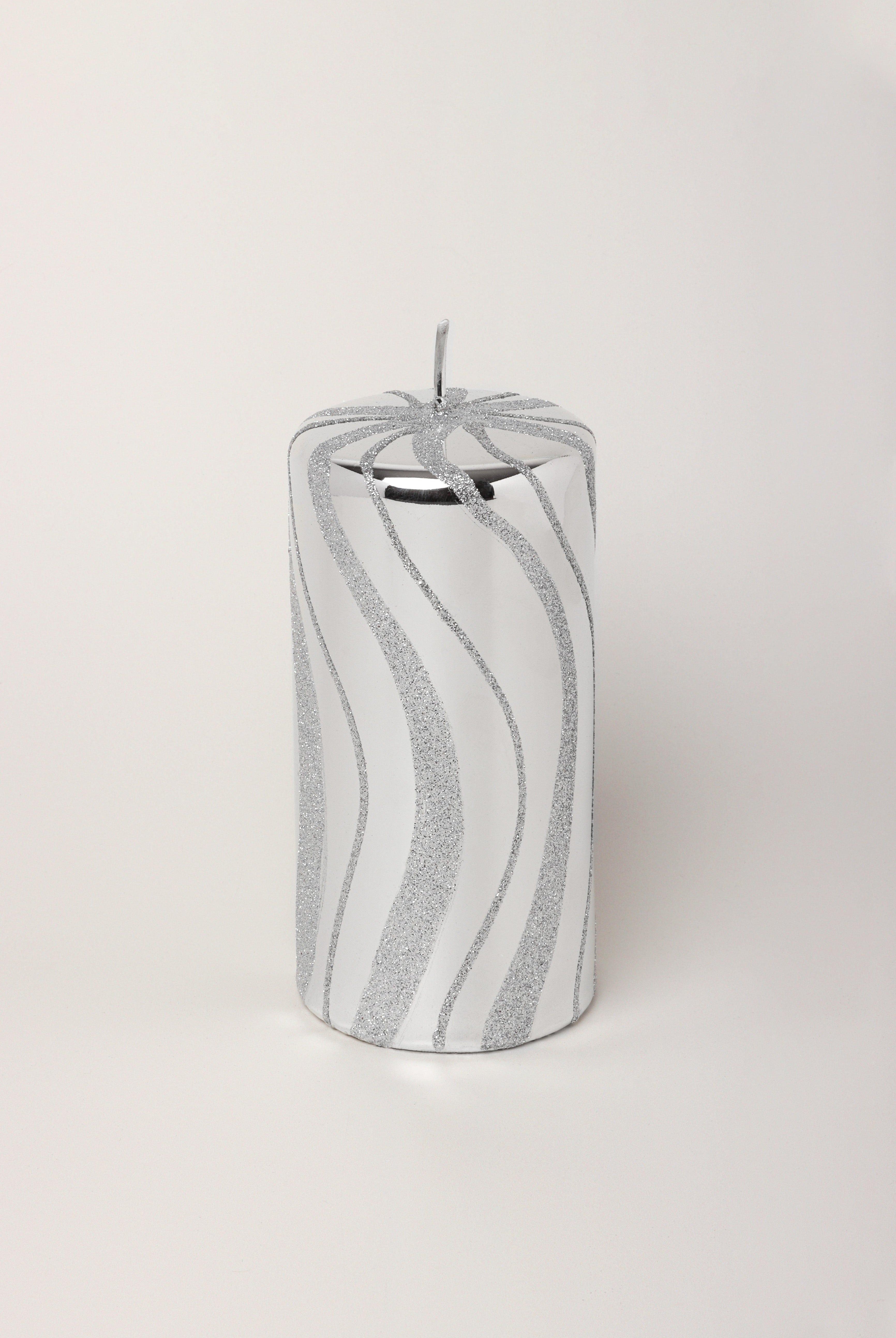 Mirror Glass Effect Limited Edition Hand-Finished Silver Swirl Glitter Pillar & Ball Candles - G Decor