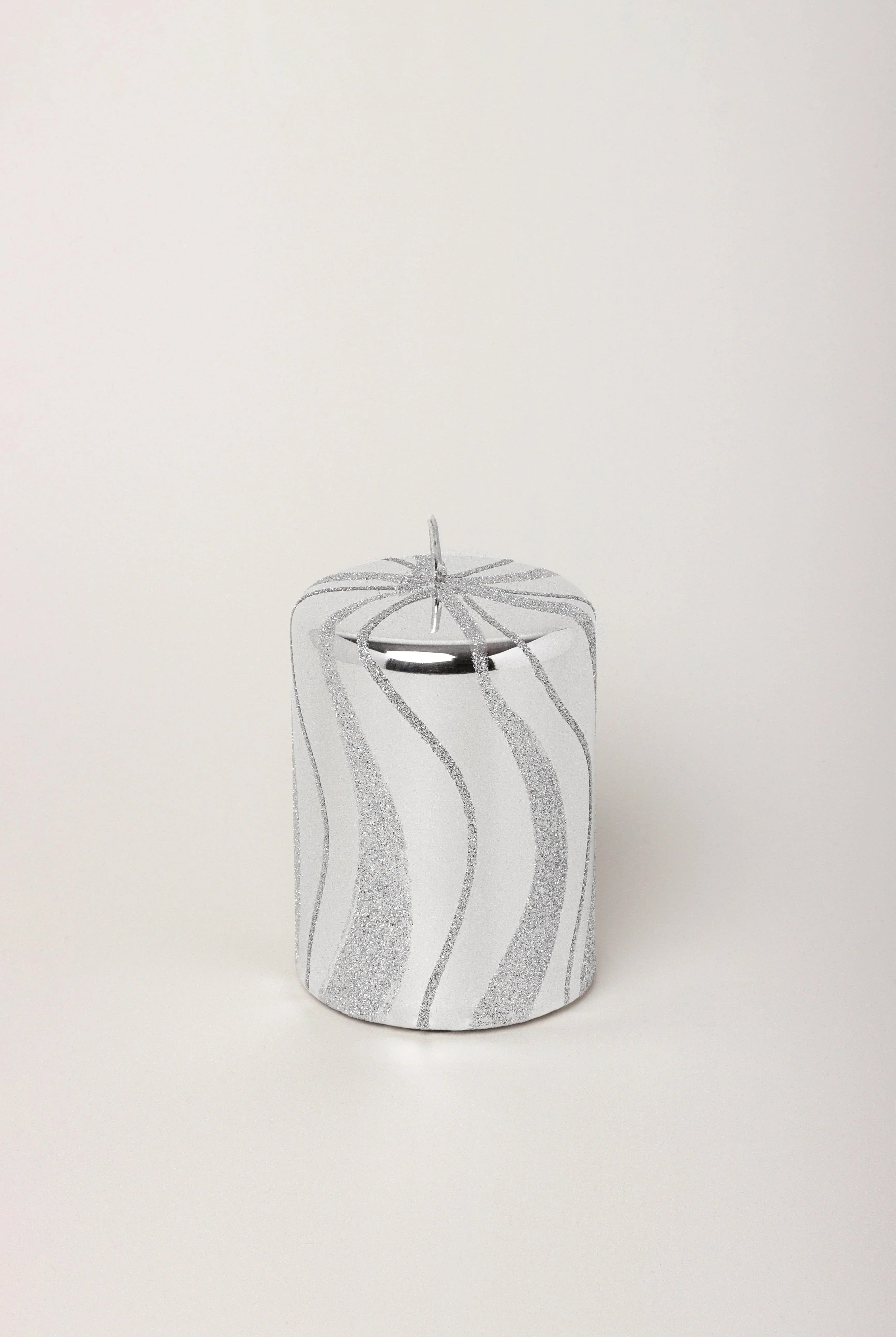 Mirror Glass Effect Limited Edition Hand-Finished Silver Swirl Glitter Pillar & Ball Candles - G Decor