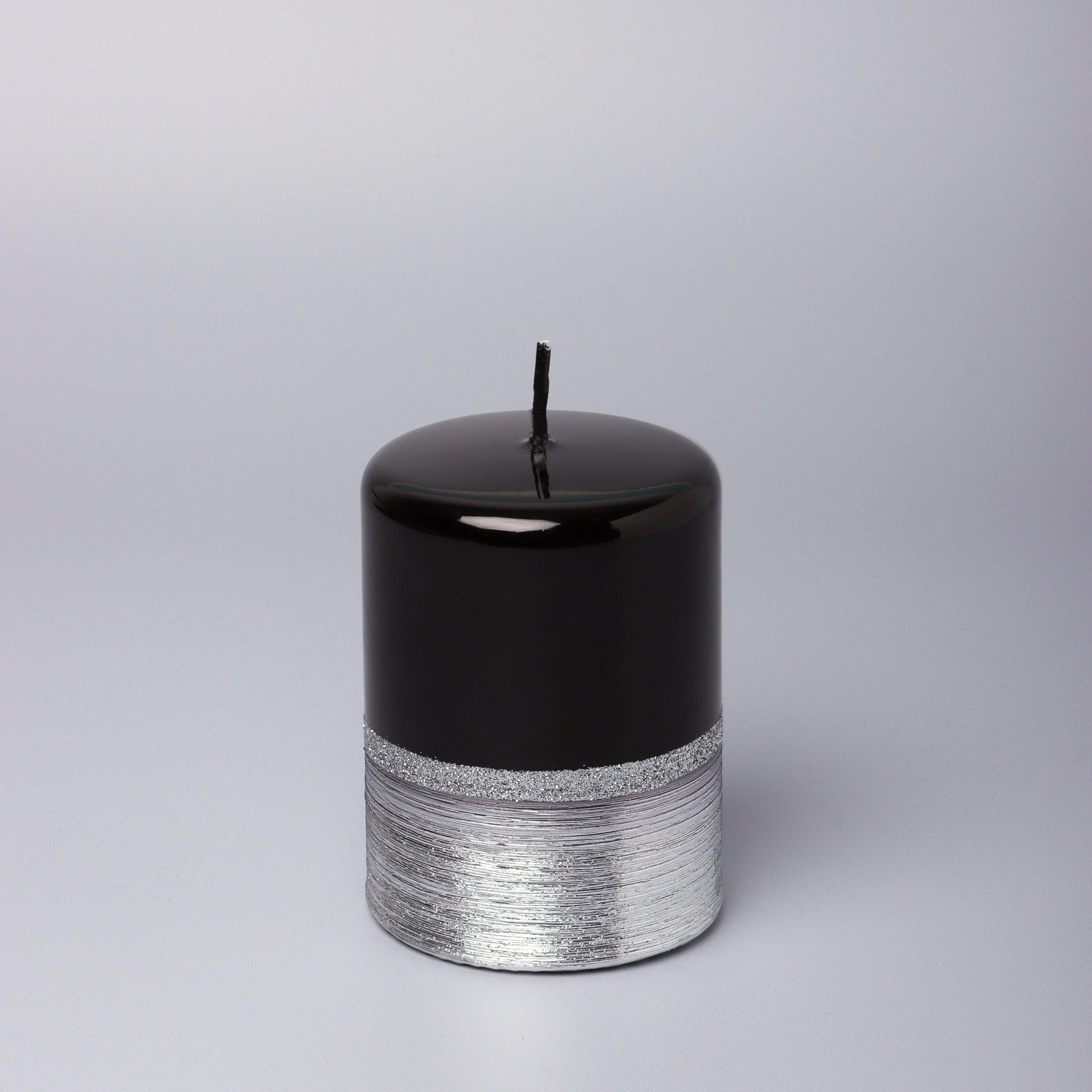 Mirror Glass Effect Limited Edition Hand-Finished Two-Tone Black Onyx & Silver Pillar & Ball Candles - G Decor
