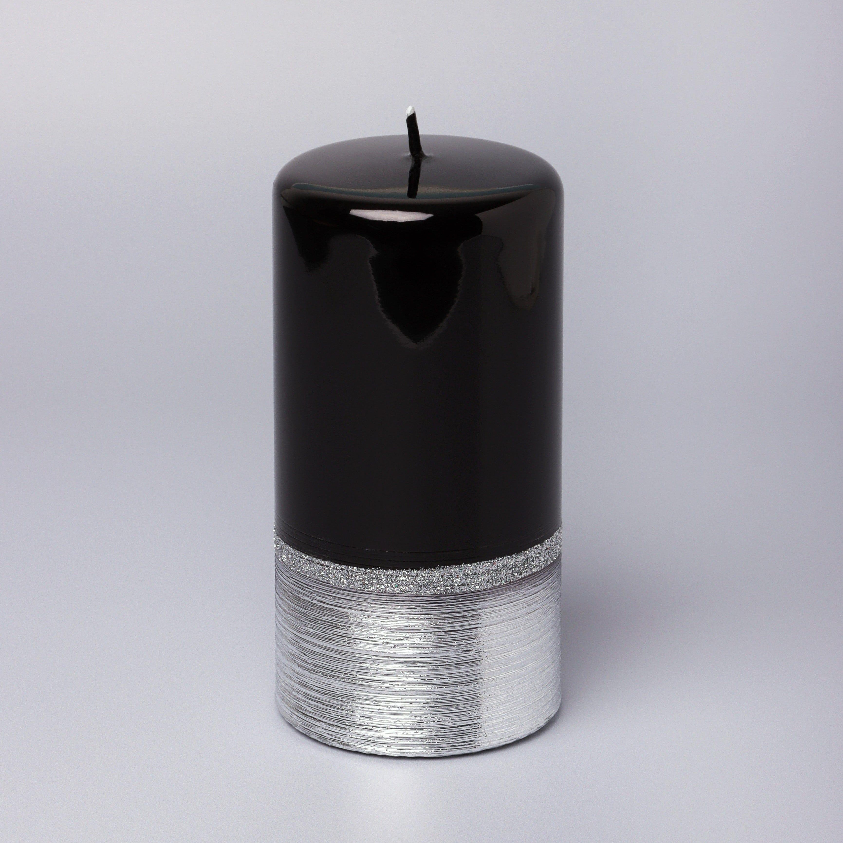 Mirror Glass Effect Limited Edition Hand-Finished Two-Tone Black Onyx & Silver Pillar & Ball Candles - G Decor