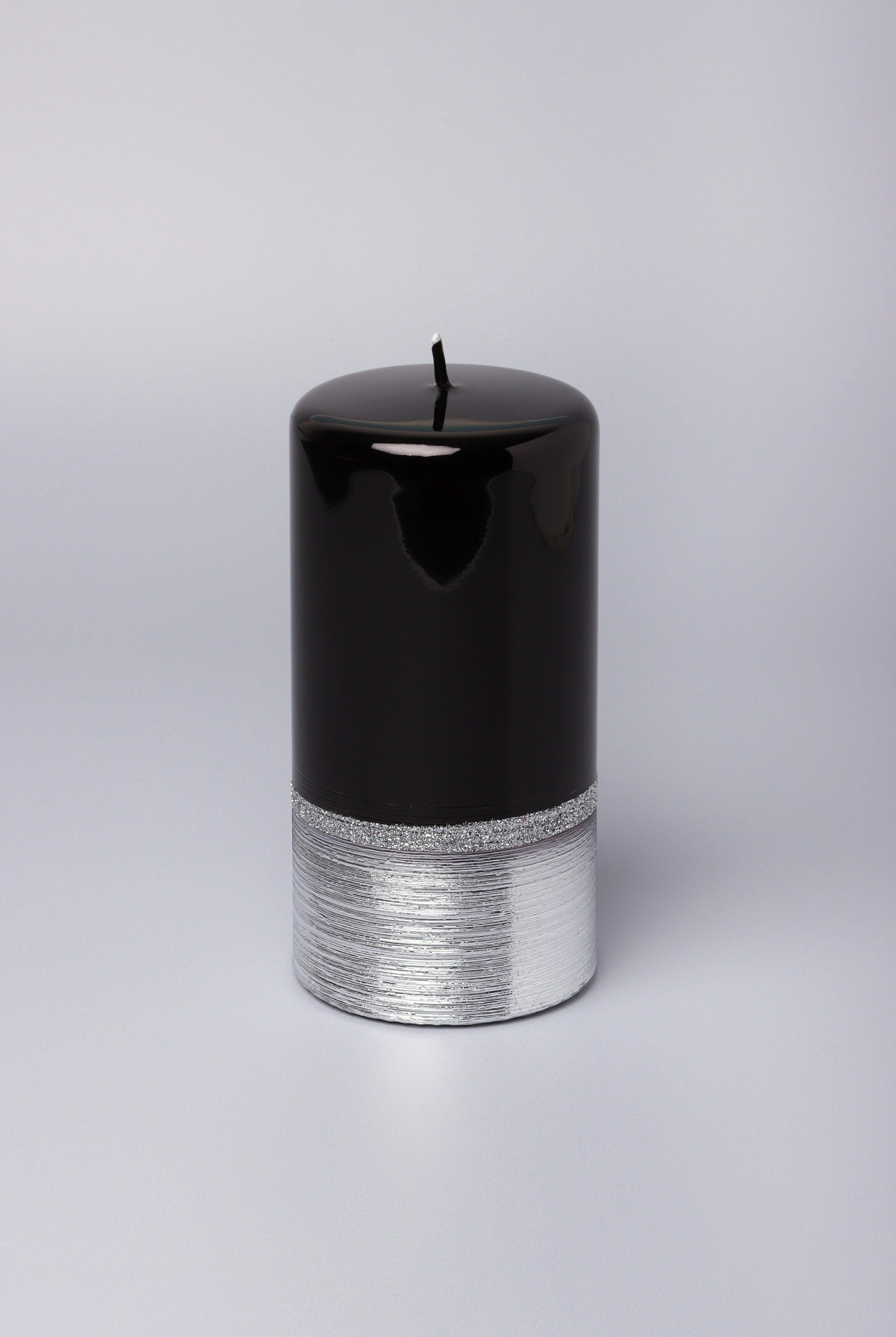 Mirror Glass Effect Limited Edition Hand-Finished Two-Tone Black Onyx & Silver Pillar & Ball Candles - G Decor