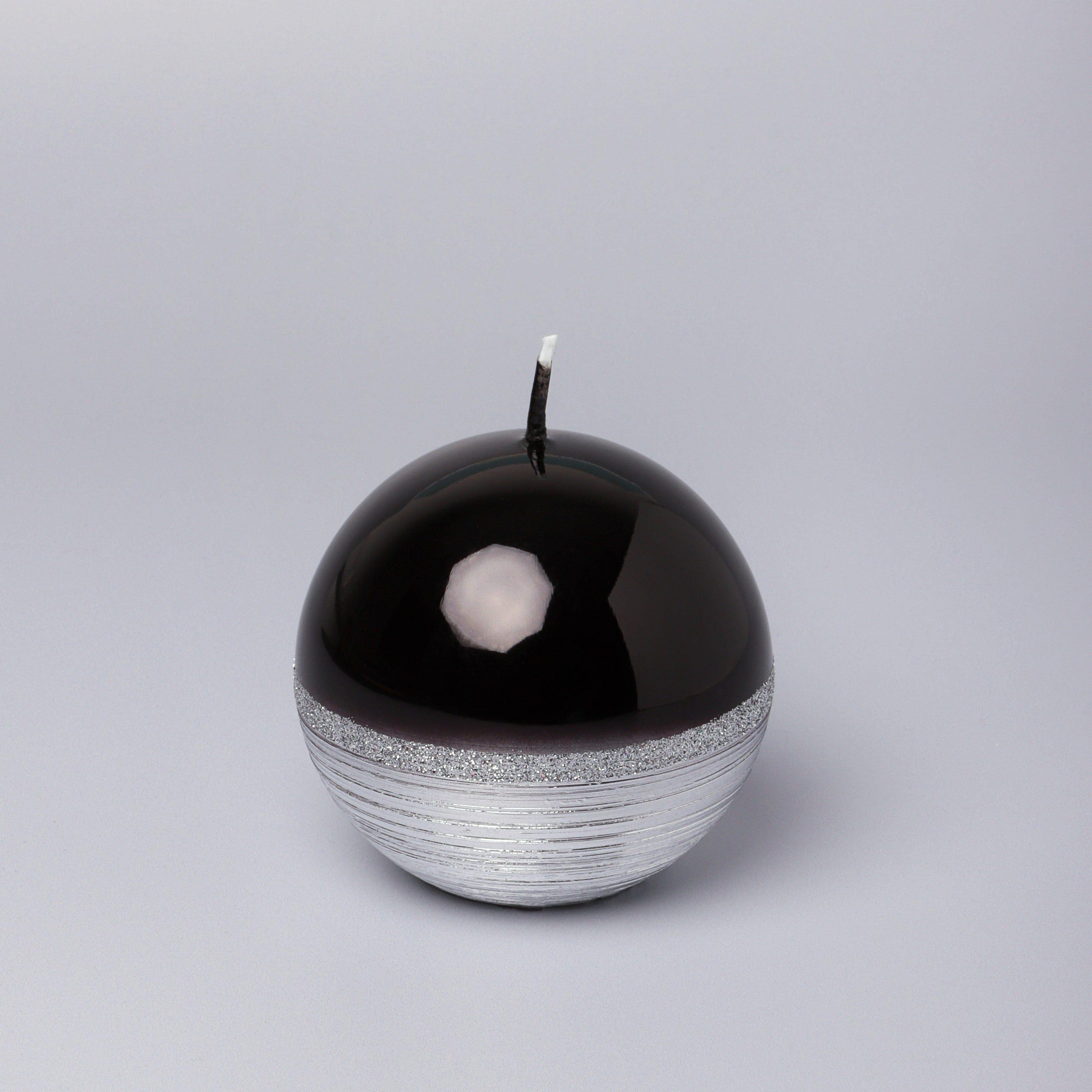 Mirror Glass Effect Limited Edition Hand-Finished Two-Tone Black Onyx & Silver Pillar & Ball Candles - G Decor