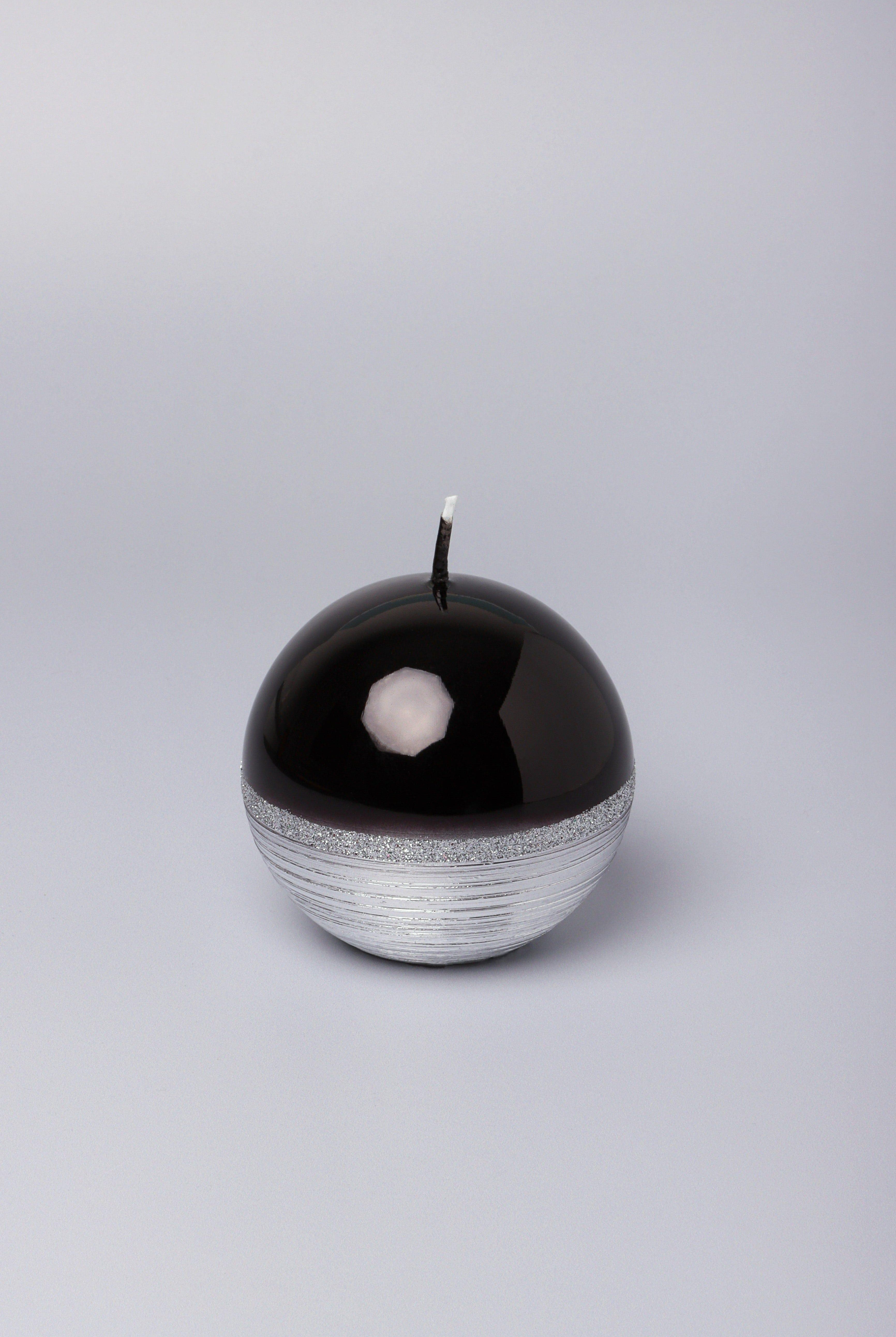 Mirror Glass Effect Limited Edition Hand-Finished Two-Tone Black Onyx & Silver Pillar & Ball Candles - G Decor