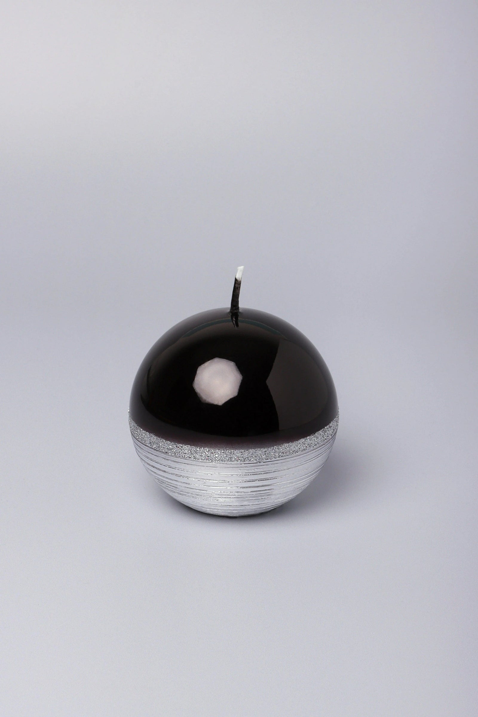 Mirror Glass Pillar and Ball Candles in Two-Tone Black Onyx and Silver — alternate view, G Decor