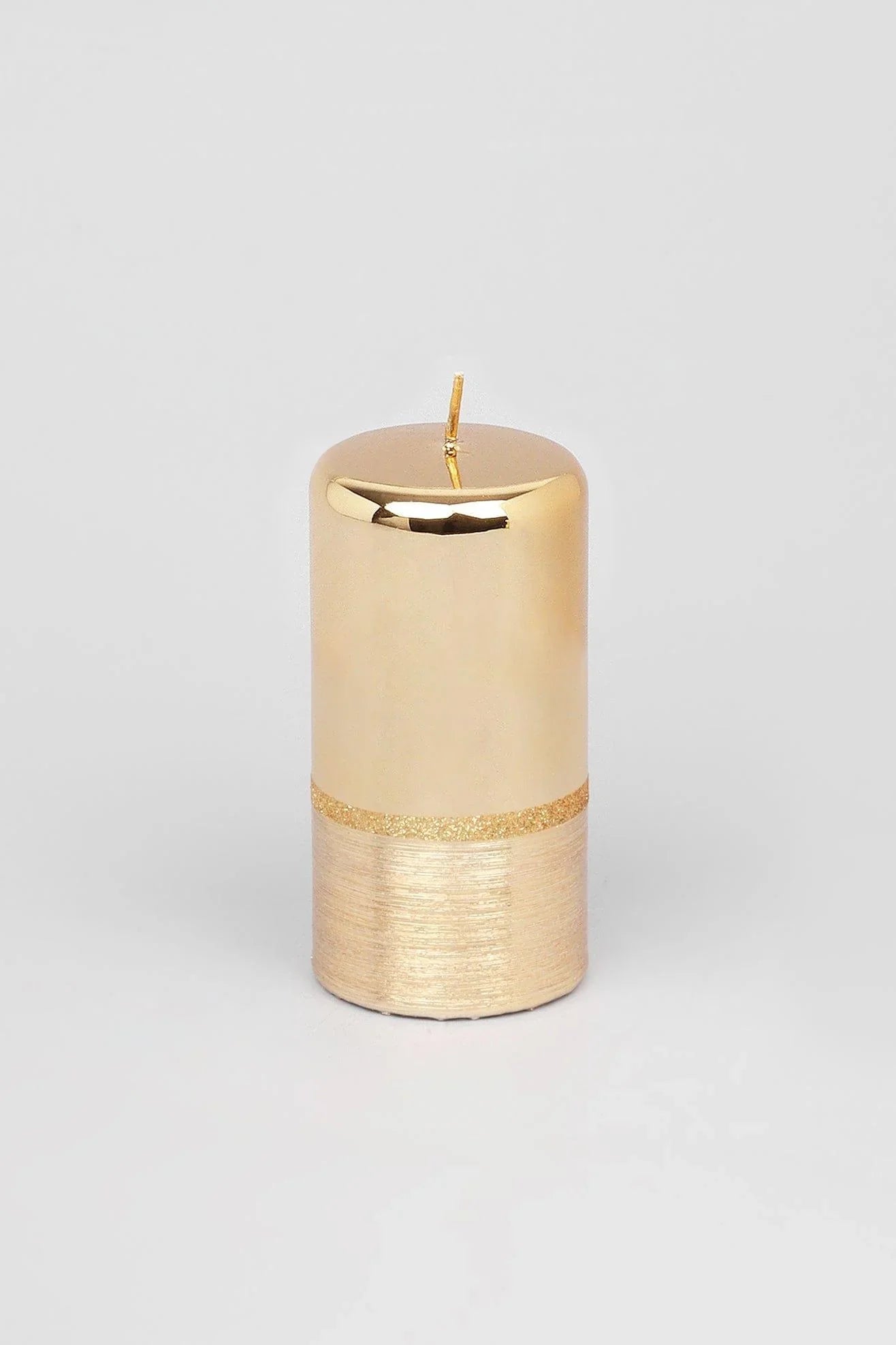 Mirror Glass Pillar and Ball Candles, Two-Tone Gold Luxe — close-up view, G Decor