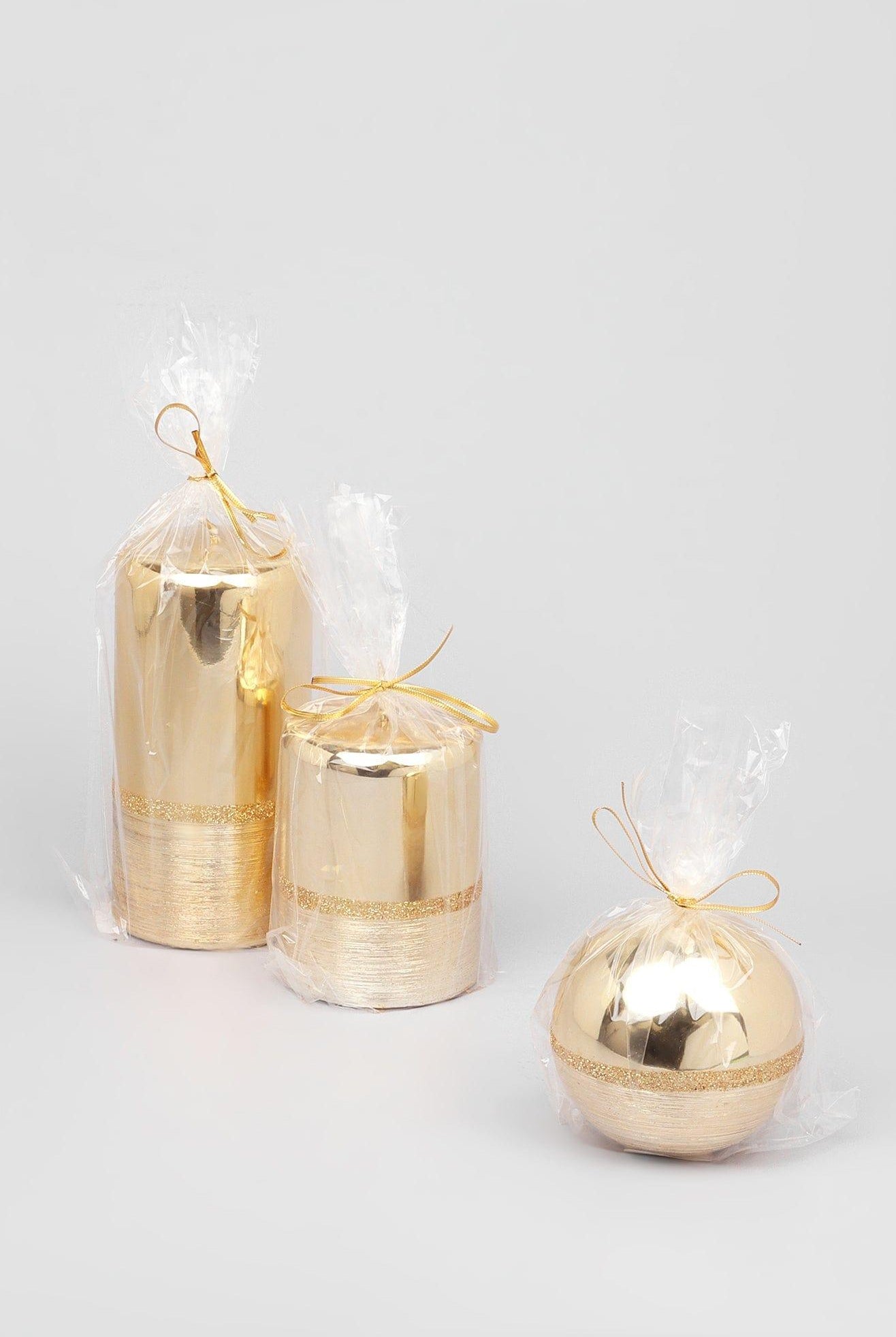 Mirror Glass Effect Limited Edition Hand-Finished Two-Tone Gold Luxe Pillar & Ball Candles - G Decor
