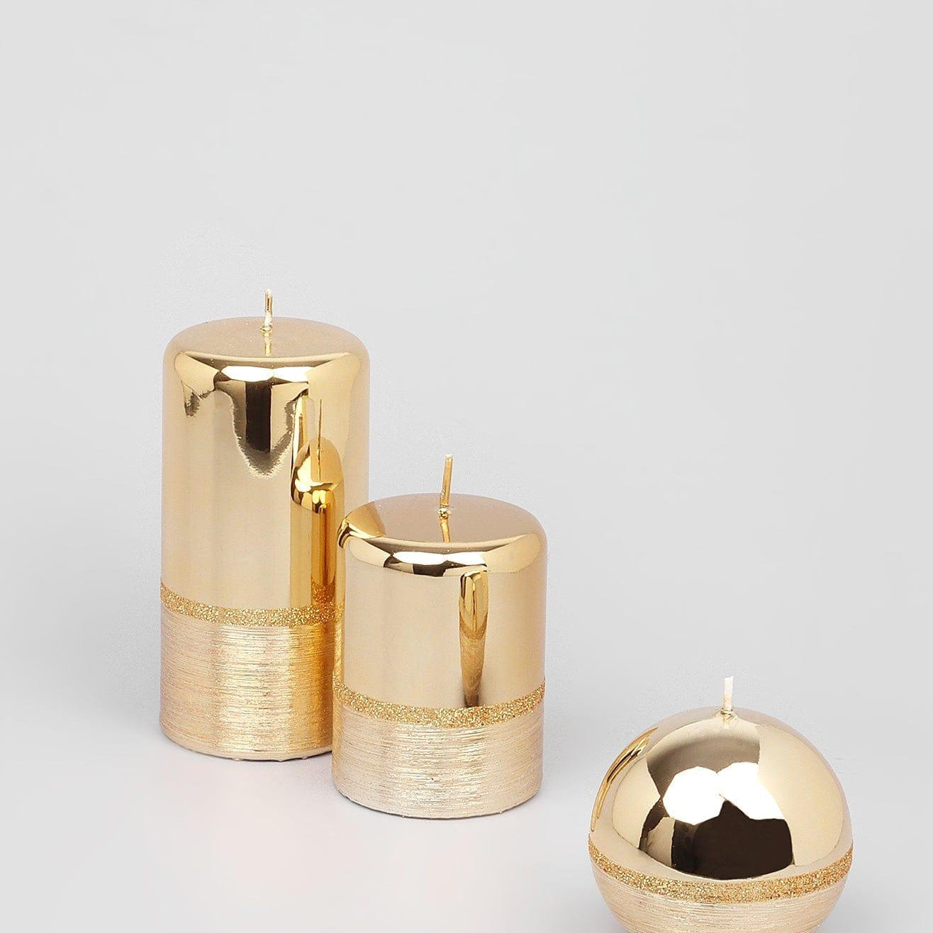Mirror Glass Effect Limited Edition Hand-Finished Two-Tone Gold Luxe Pillar & Ball Candles - G Decor