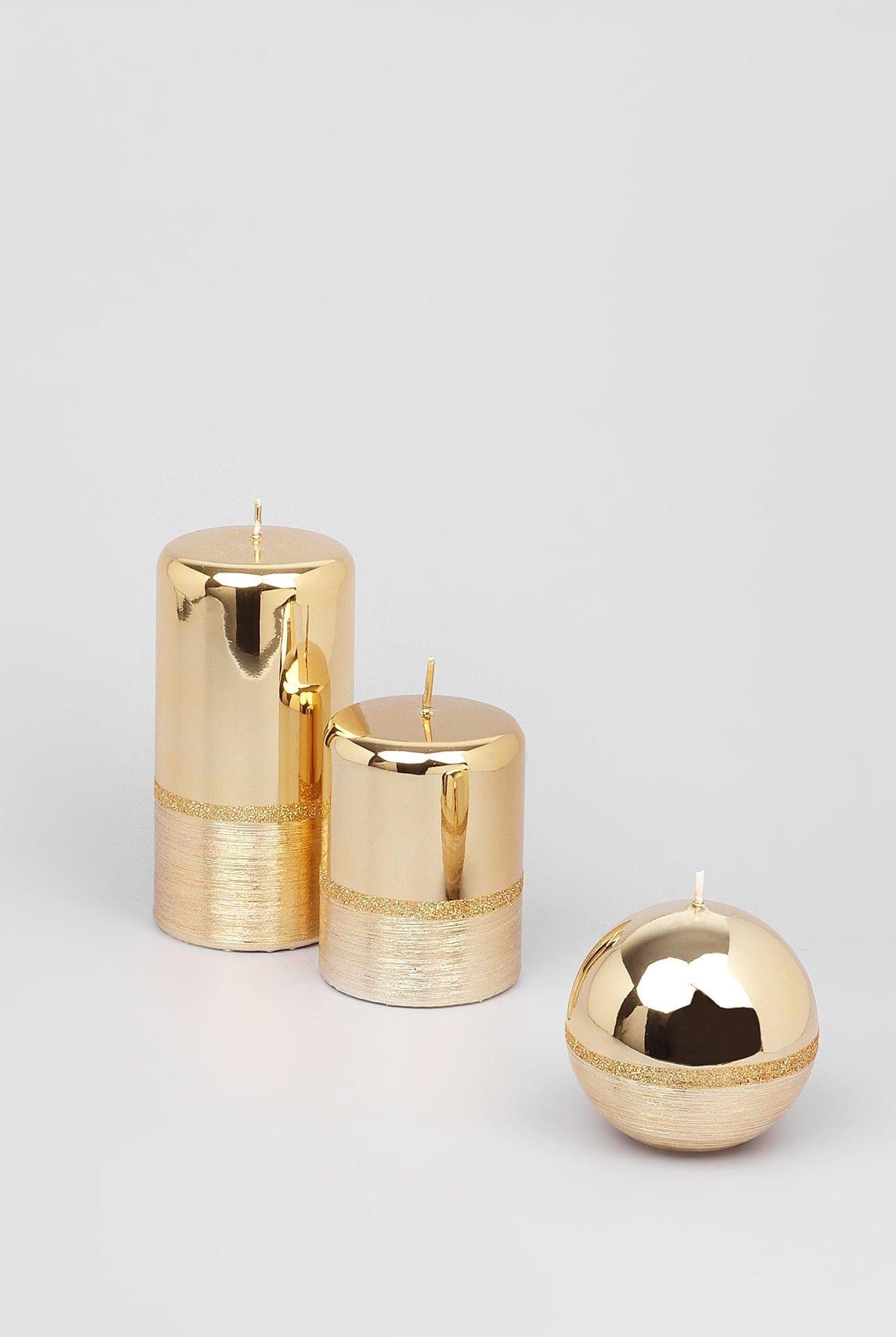 Mirror Glass Effect Limited Edition Hand-Finished Two-Tone Gold Luxe Pillar & Ball Candles - G Decor