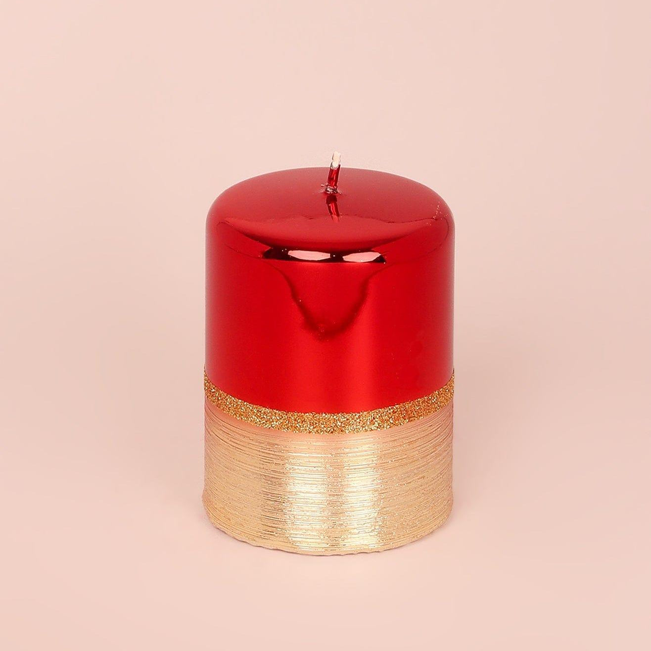 Mirror Glass Effect Limited Edition Hand-Finished Two-Tone Red Ruby & Gold Pillar & Ball Candles - G Decor