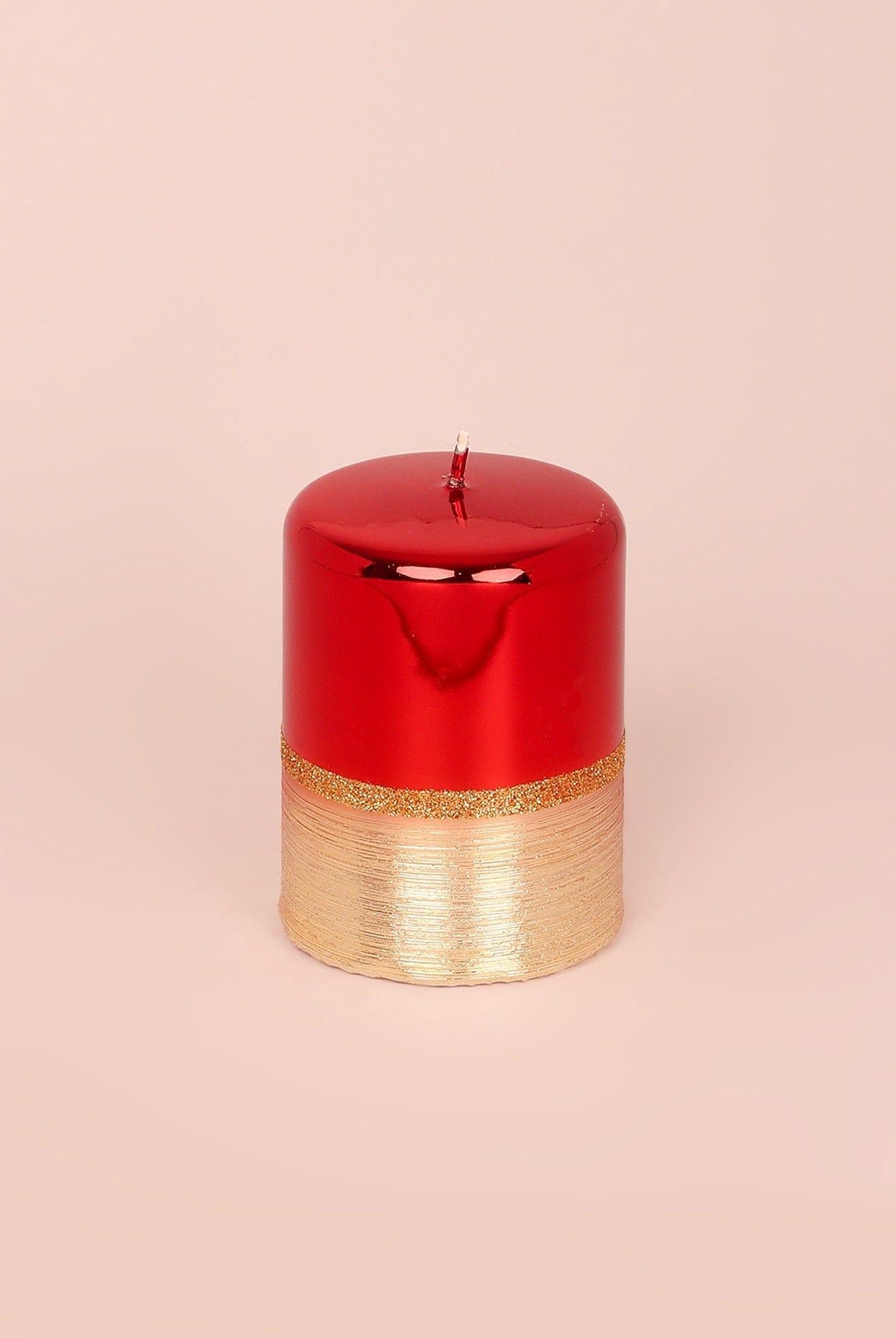 Mirror Glass Effect Limited Edition Hand-Finished Two-Tone Red Ruby & Gold Pillar & Ball Candles - G Decor