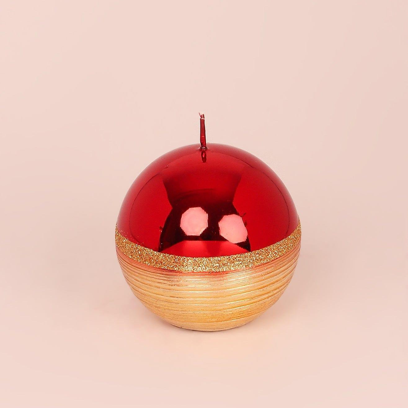 Mirror Glass Effect Limited Edition Hand-Finished Two-Tone Red Ruby & Gold Pillar & Ball Candles - G Decor