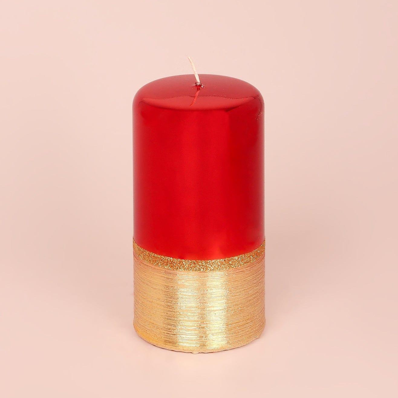 Mirror Glass Effect Limited Edition Hand-Finished Two-Tone Red Ruby & Gold Pillar & Ball Candles - G Decor