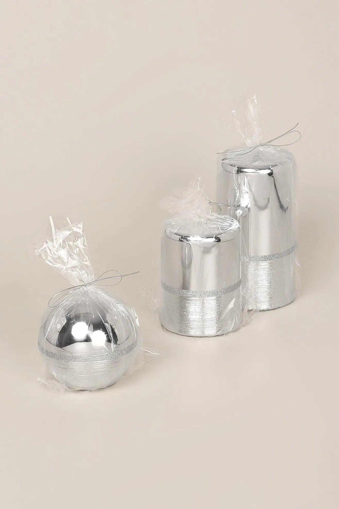 Mirror Glass Pillar and Ball Candles, Two-Tone Silver — view 6, G Decor