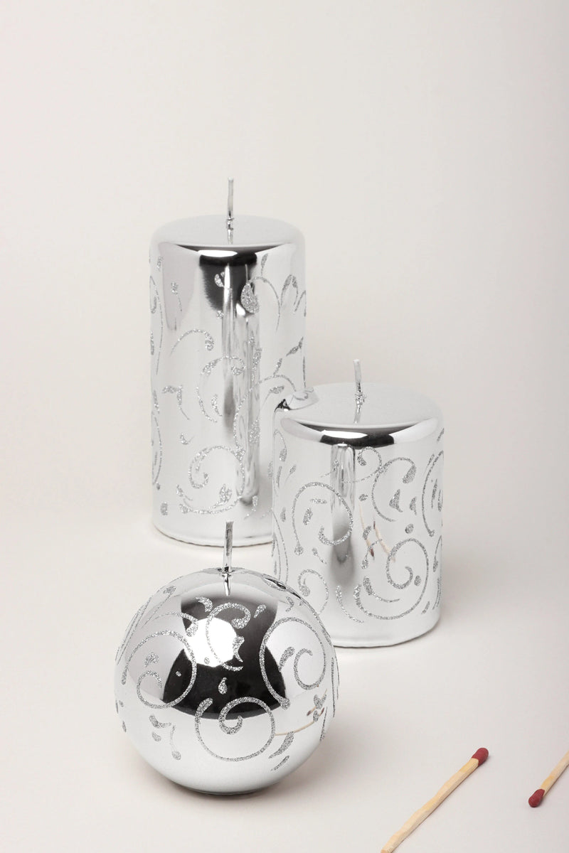 Mirror Glass Pillar and Ball Candles in Twilight Glitter