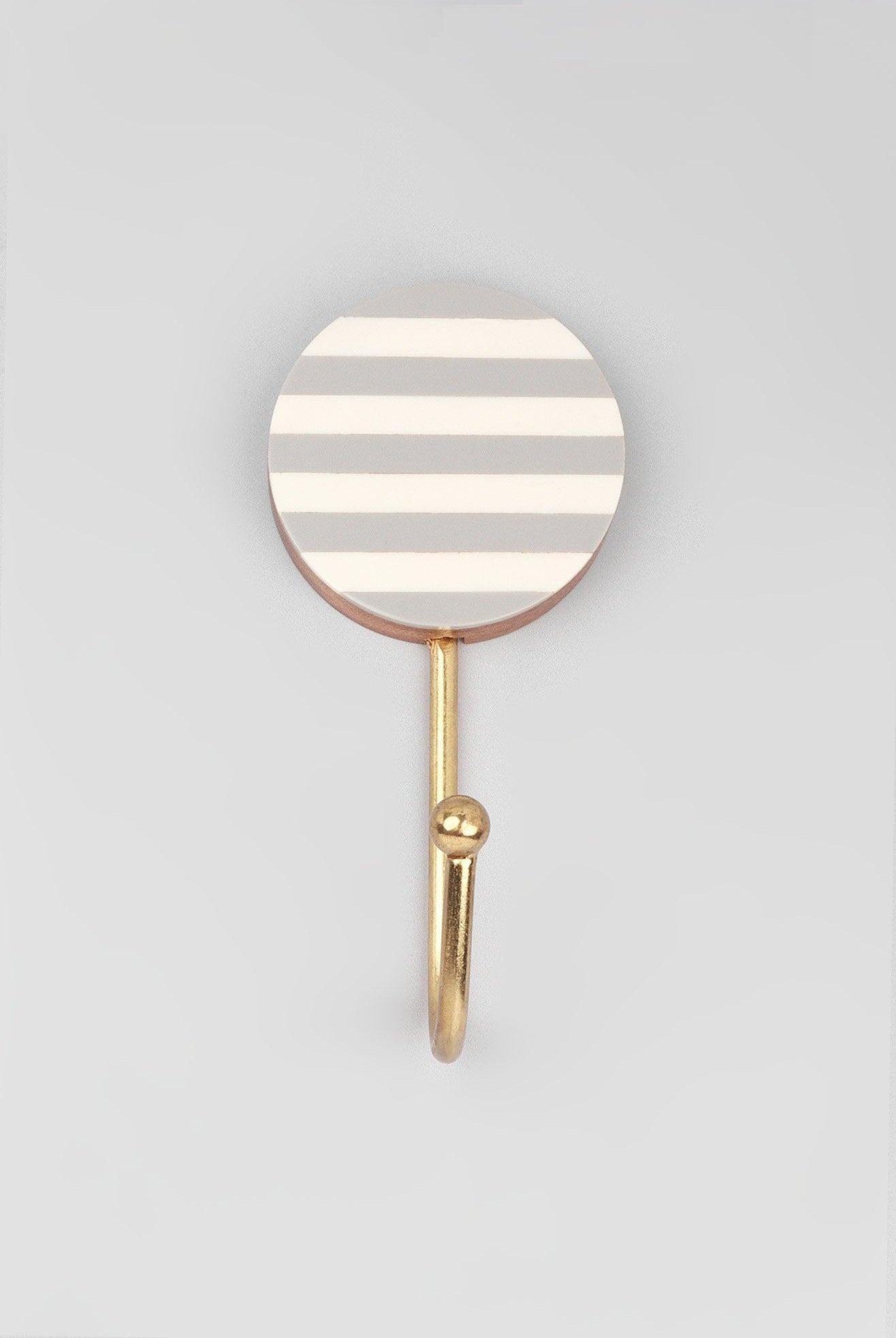 Modern Zebra Stripe Wall Hook White, Grey & Brass Round Coat Hanger - G Decor