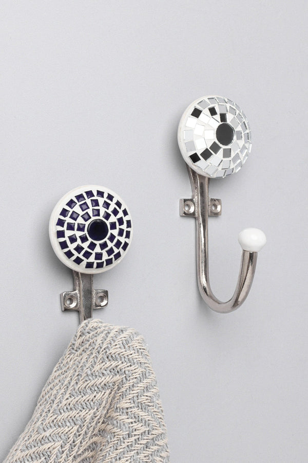 Niva Mosaic Glass and Mirror Tile Wall Hook