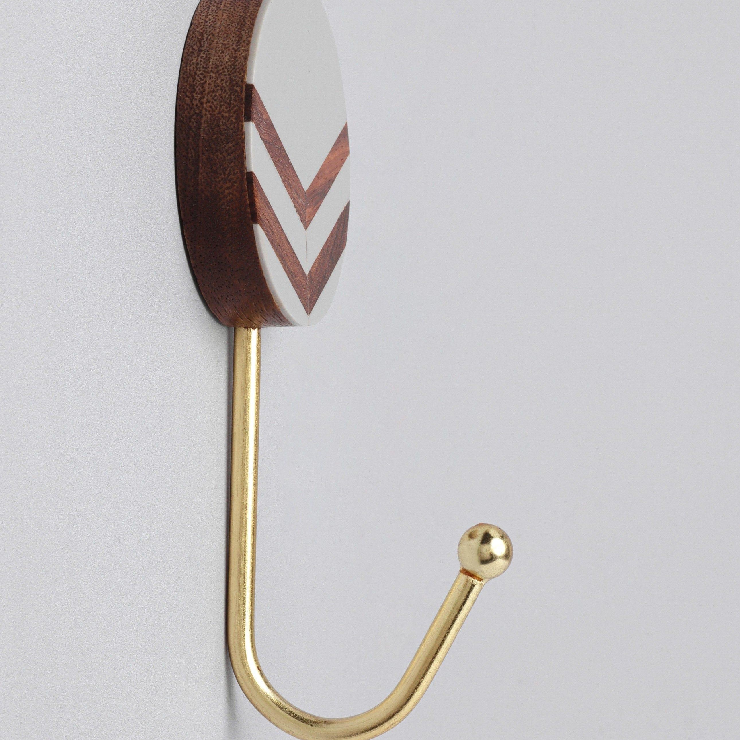 Nordic Trail Wall Hooks Large Wood, Resin & Brass Arrow Design Coat Hangers - G Decor