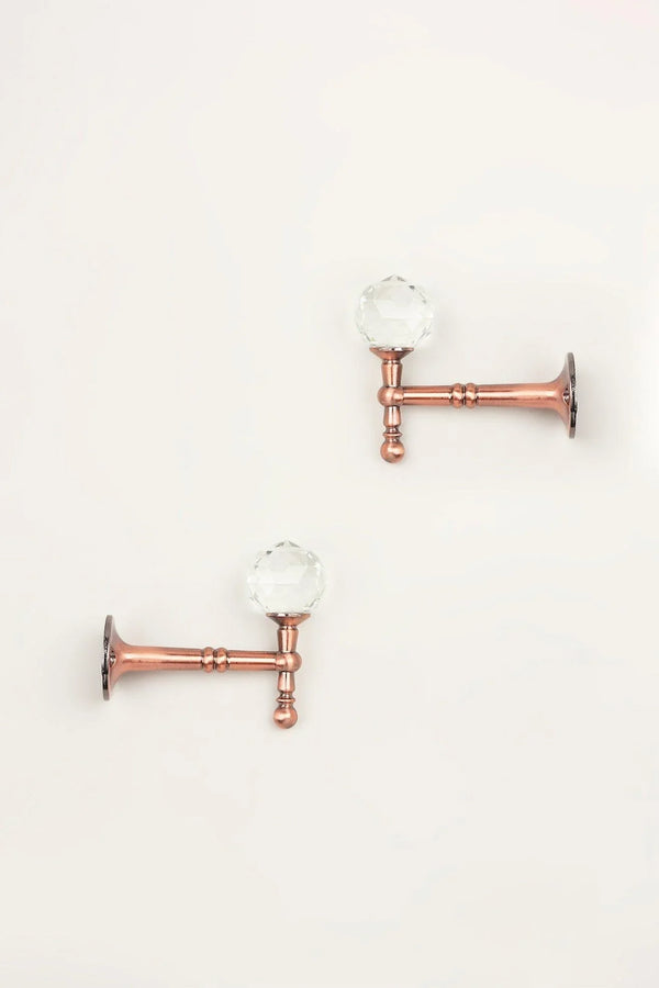 Pair of Faceted Crystal Curtain Holdbacks in Antique Bronze