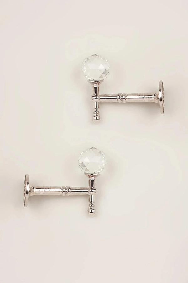 Pair of Faceted Crystal Curtain Holdbacks in Polished Chrome