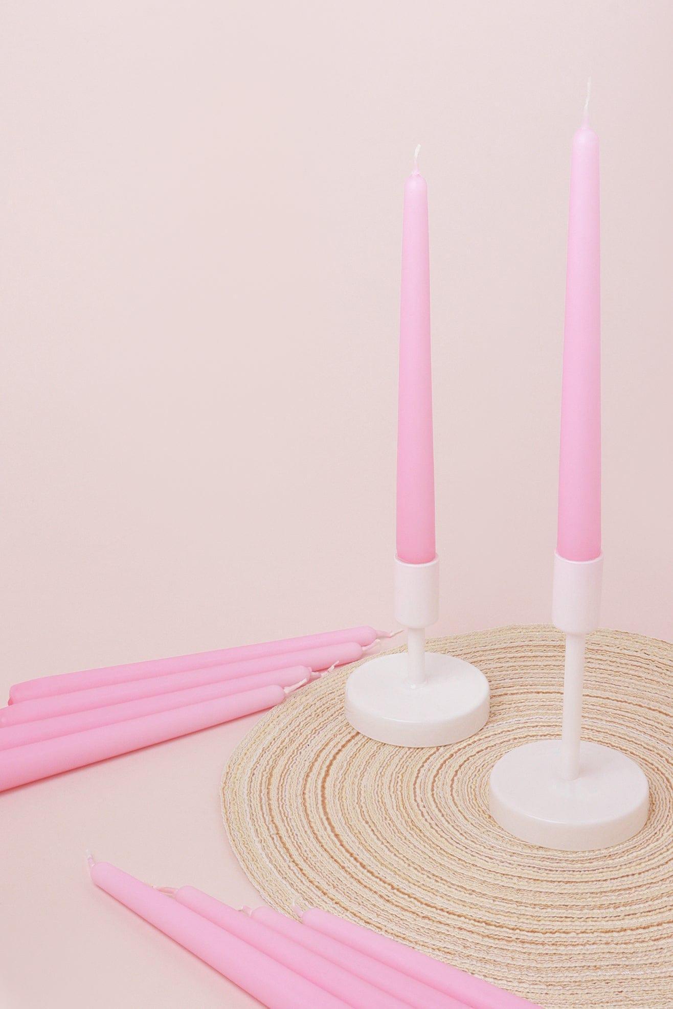 Pastelaria Set of 2, 10 or 20 Baby Pink Tall Pastel Dinner & Taper Candles - G Decor
