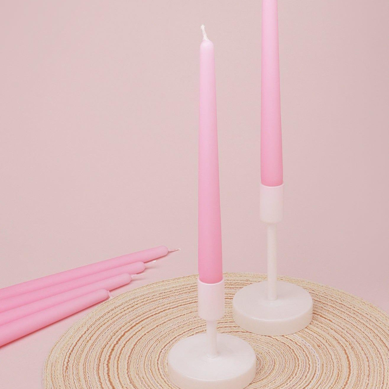 Pastelaria Set of 2, 10 or 20 Baby Pink Tall Pastel Dinner & Taper Candles - G Decor